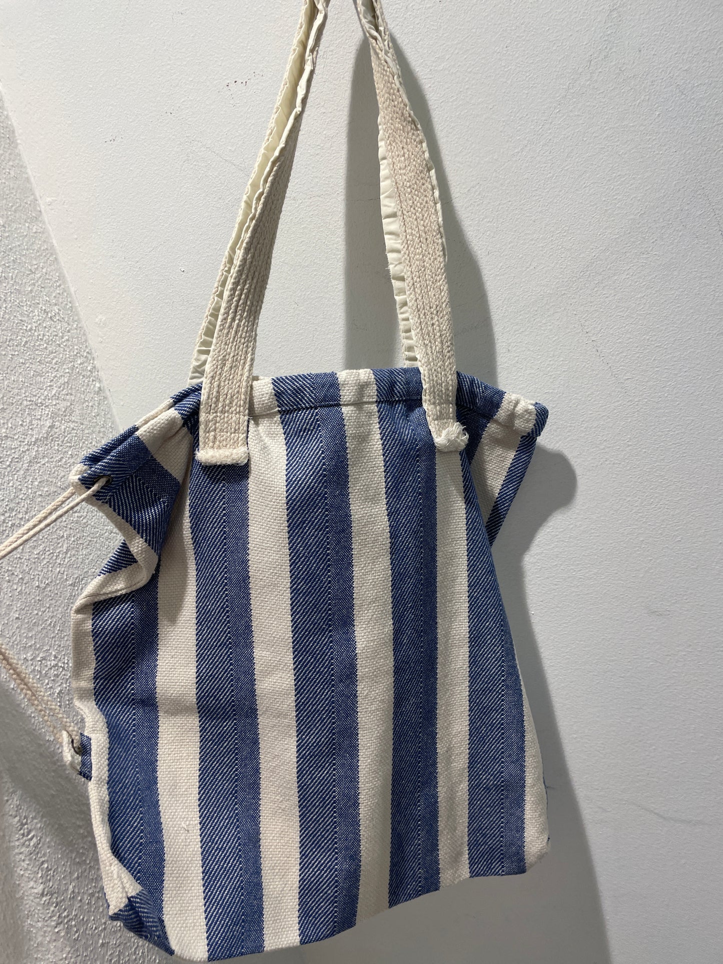 Aiayu Blue and White Striped Organic Cotton Tote Bag - M