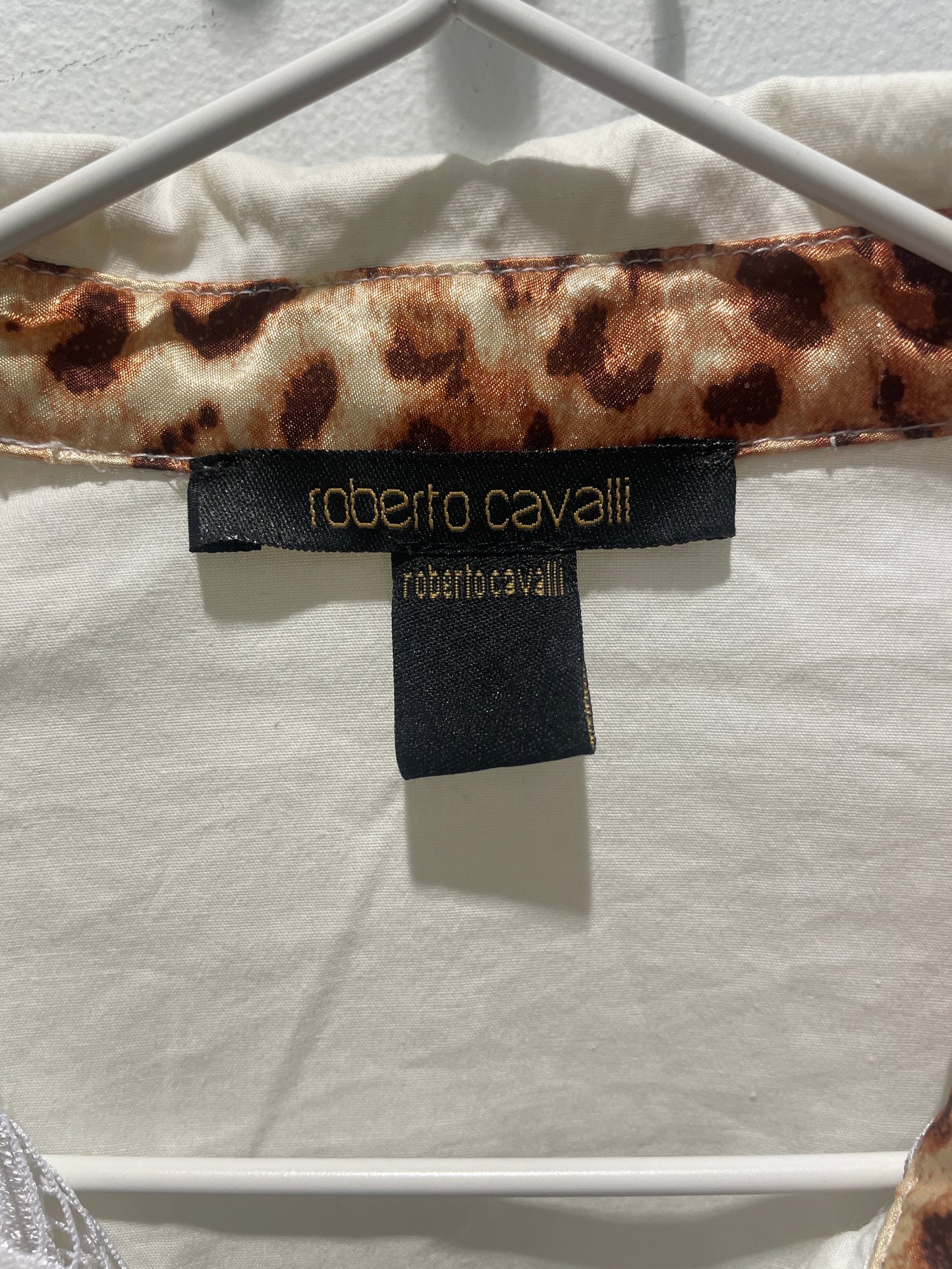 Roberto Cavalli shirt – Exclusive white vintage lace-up shirt with rhinestone logo - M