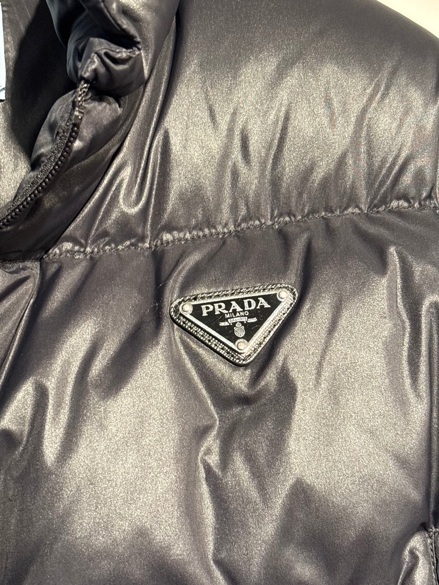 Prada Cropped Puffer Jacket - Black with Silver Logo