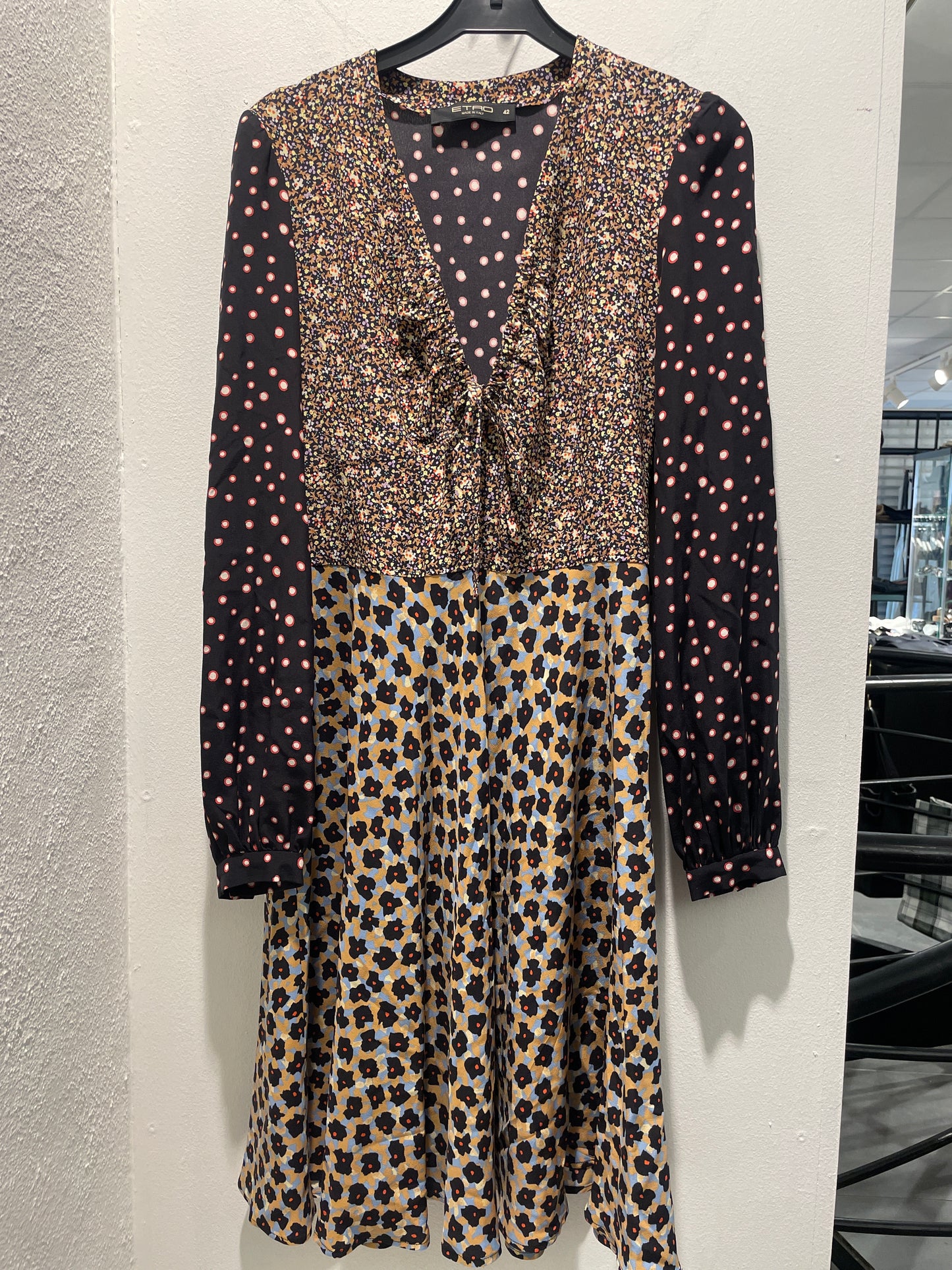 ETRO — Luxury Silk Patchwork Print Dress with Ruffle Details - EU 38