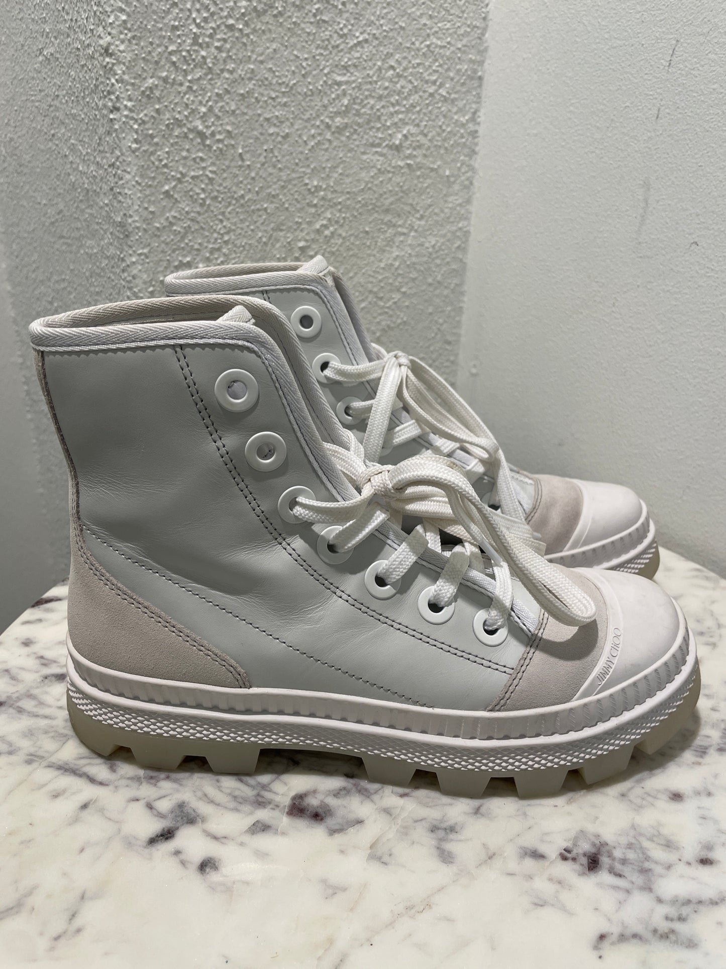 Jimmy Choo Nord White Nappa Leather & Suede Sneaker Boots - 37