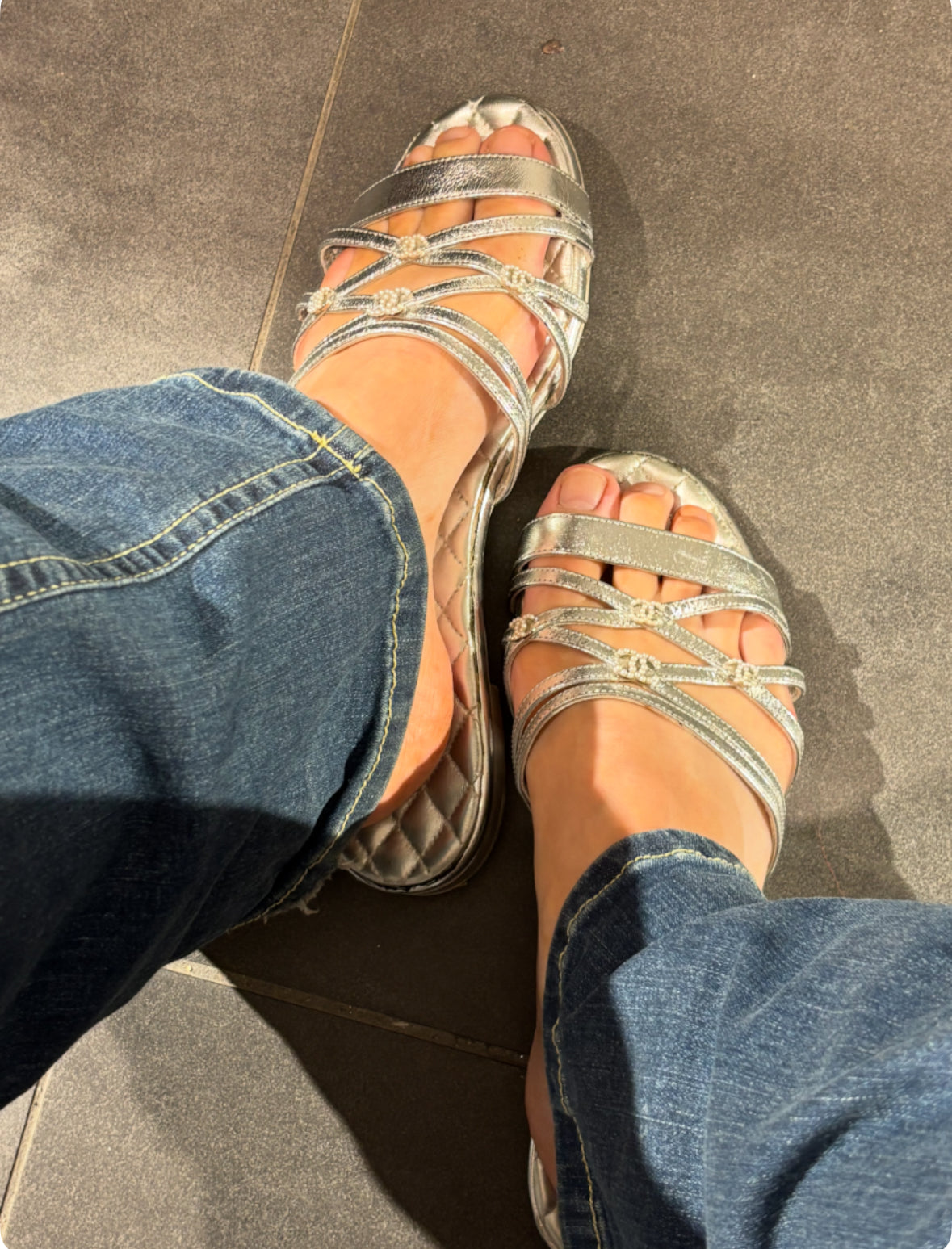 Chanel Sandals – Silver & Pearl Logos – EU 41C