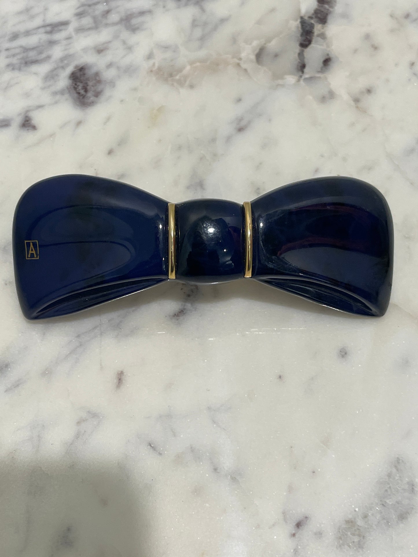 Alexandre de Paris Bow Barrette – Navy & Gold - L