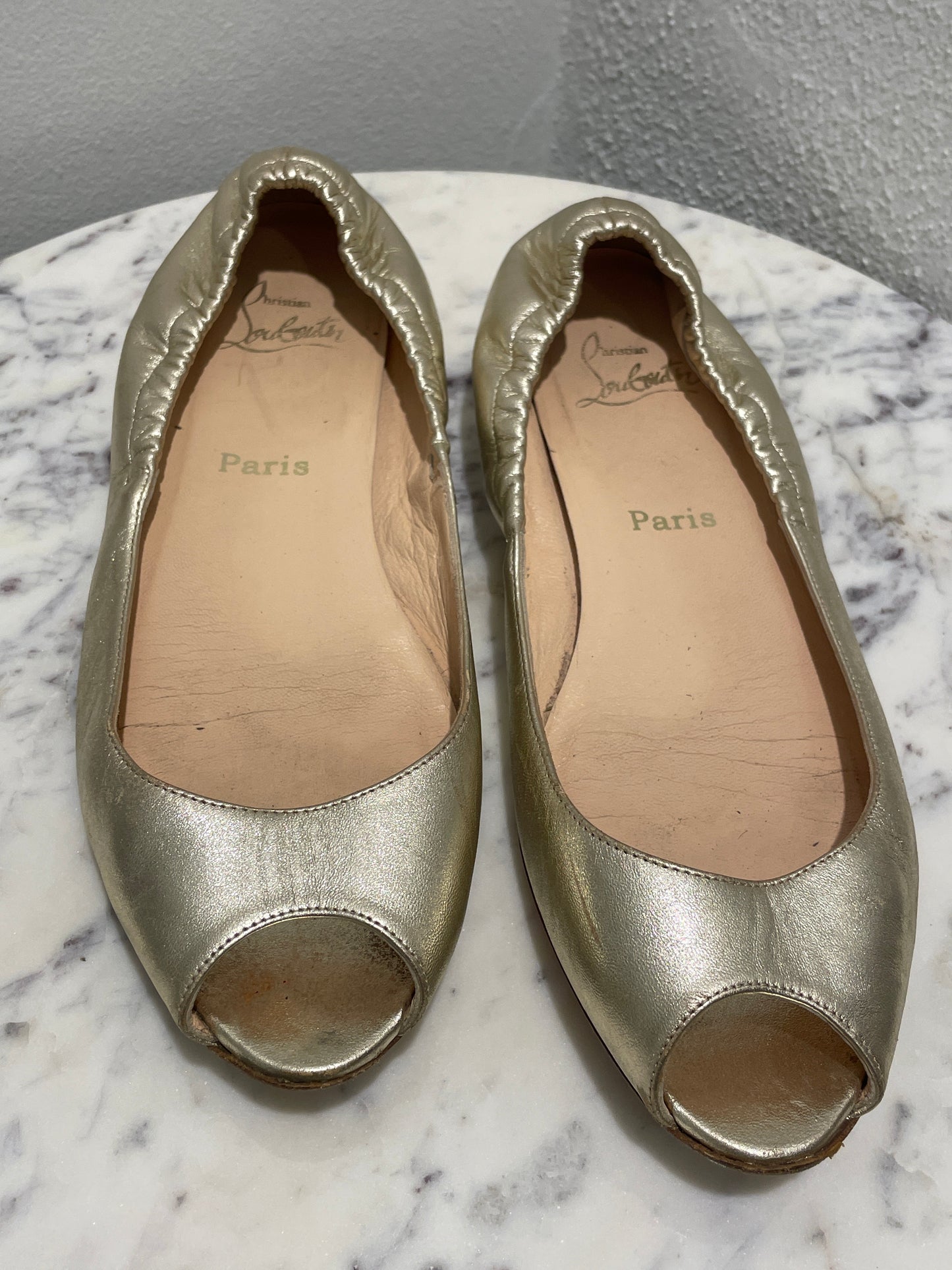 Christian Louboutin Ballerinas - Gold Leather - Open toe - 40