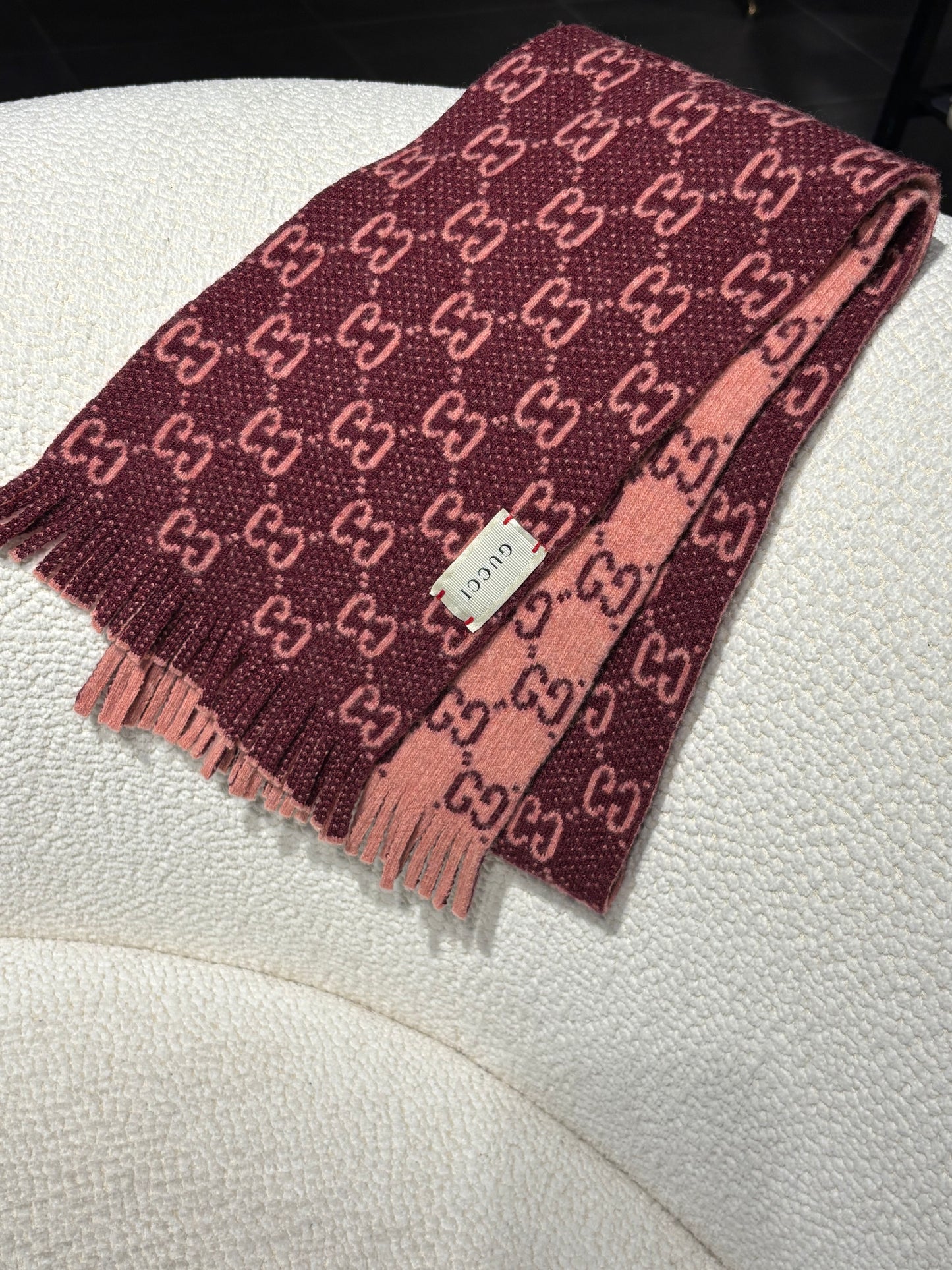Gucci Monogram Scarf - Wool - Pink and Wine-Plum
