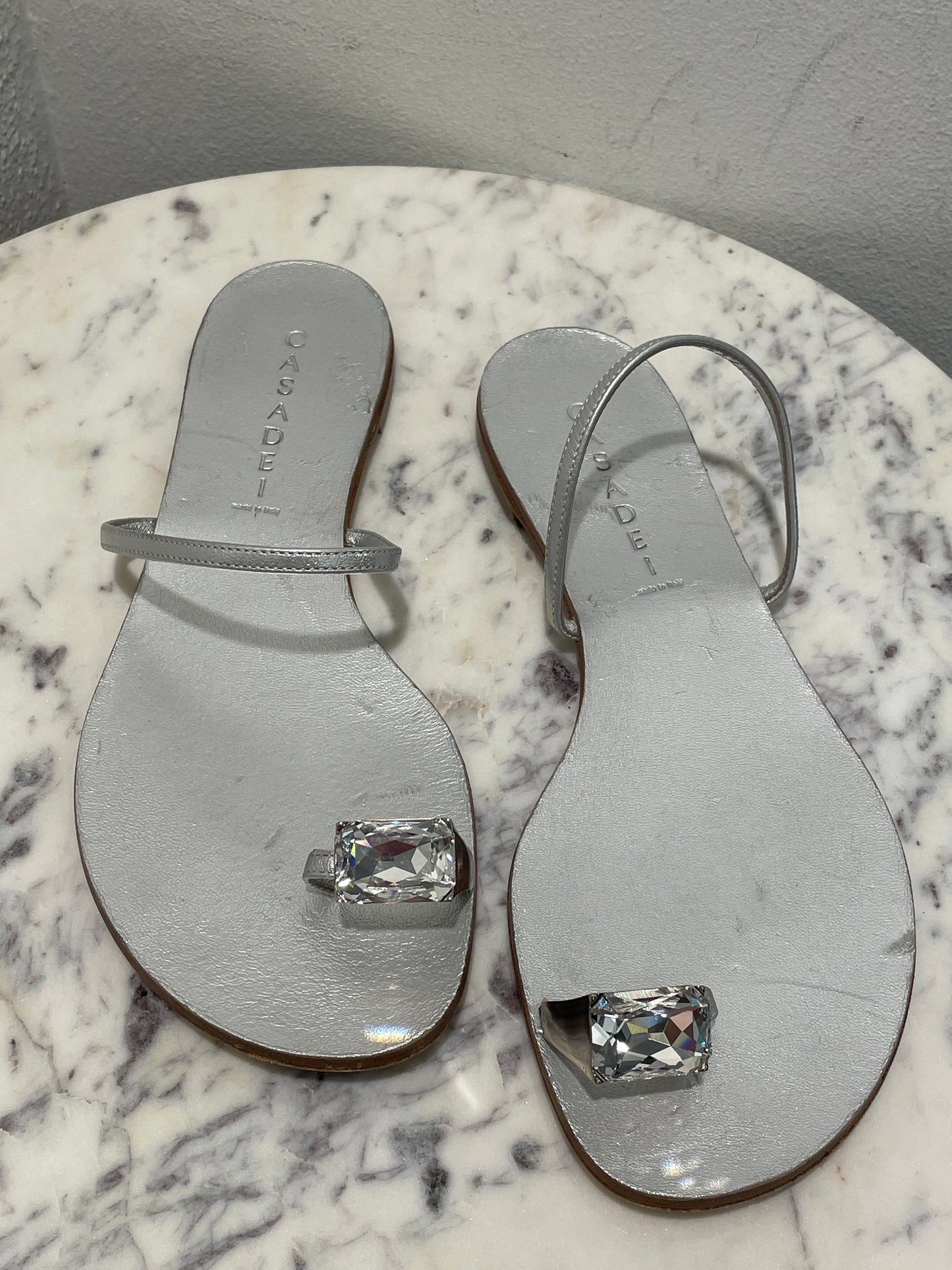Casadei Soraya Crystal Toe-Ring Sandals – Size EU 39 (IT 9) / Silver
