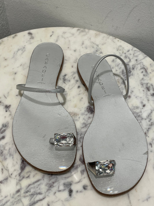 Casadei Soraya Crystal Toe-Ring Sandals – Size EU 39 (IT 9) / Silver
