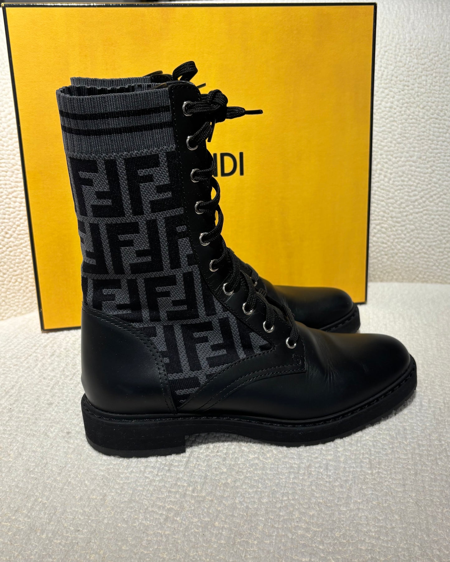 Fendi Boots - Leather & Stretch - Black & Grey