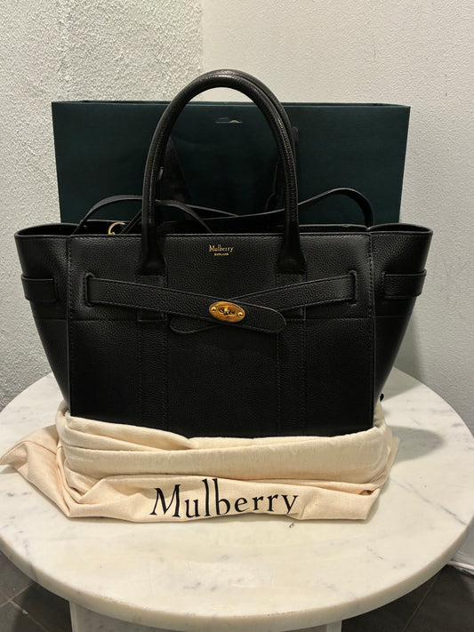 Mulberry Small Zipped Bayswater Satchel - Black Calfskin & Gold Hardware