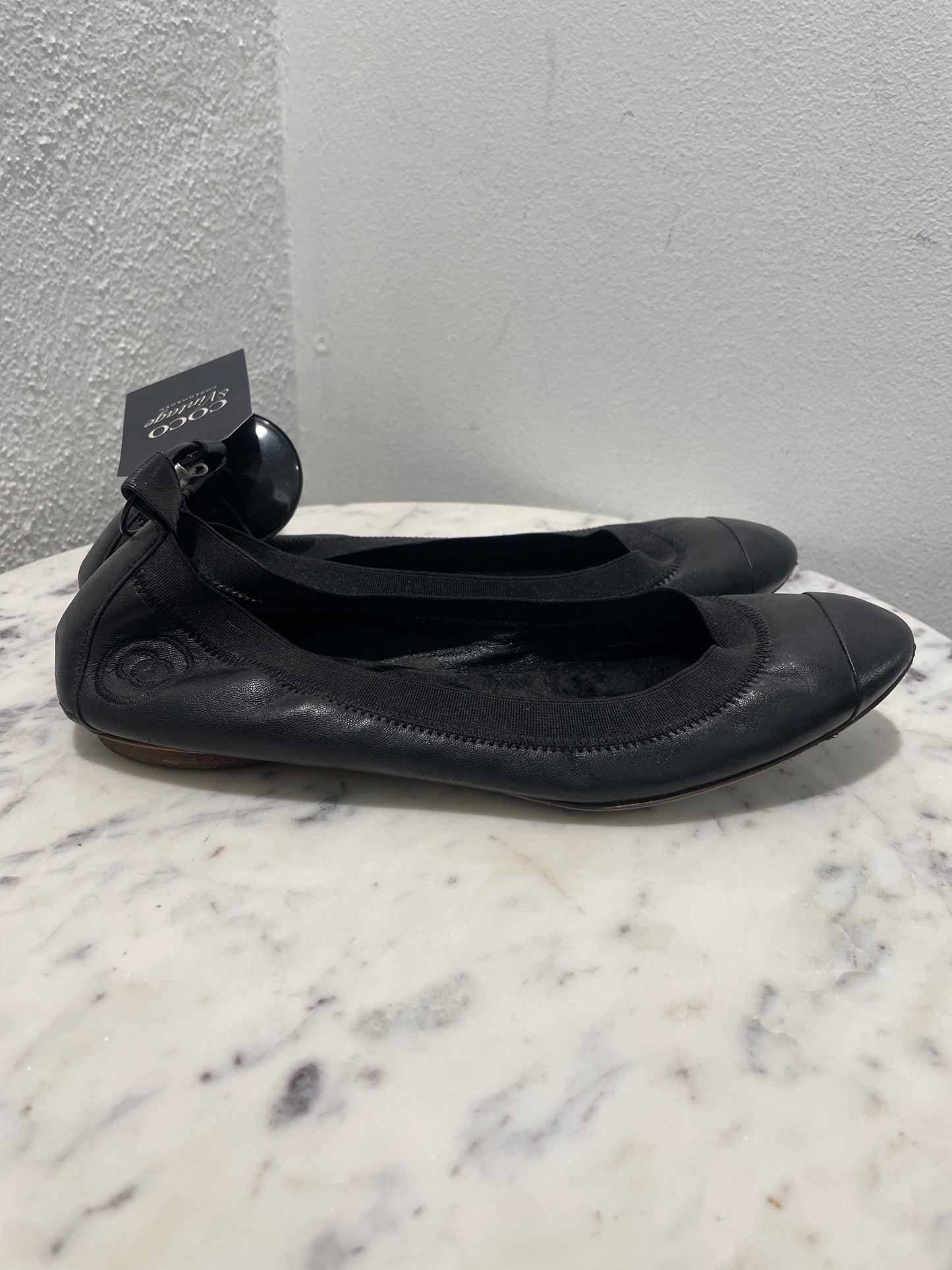 Chanel Ballerinas – Black Leather with Elastic Trim - EU 38