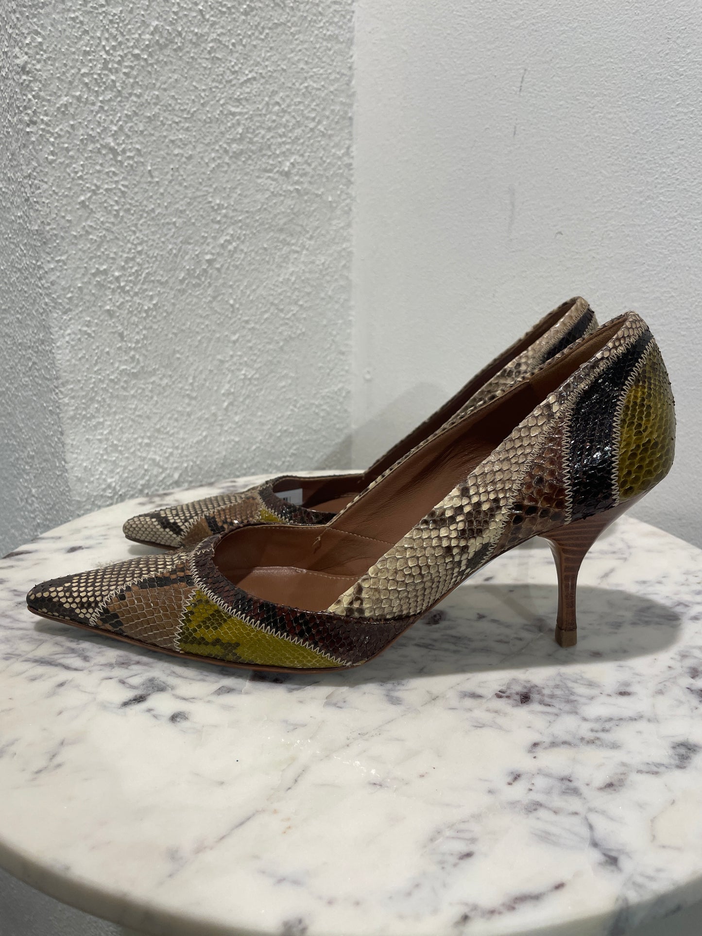 Vintage Prada Patchwork Genuine Python Leather Pointed-Toe Pumps  - 39