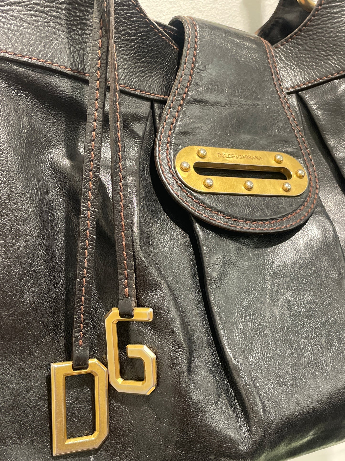 Dolce & Gabbana Vintage Distressed Leather Hobo Bag