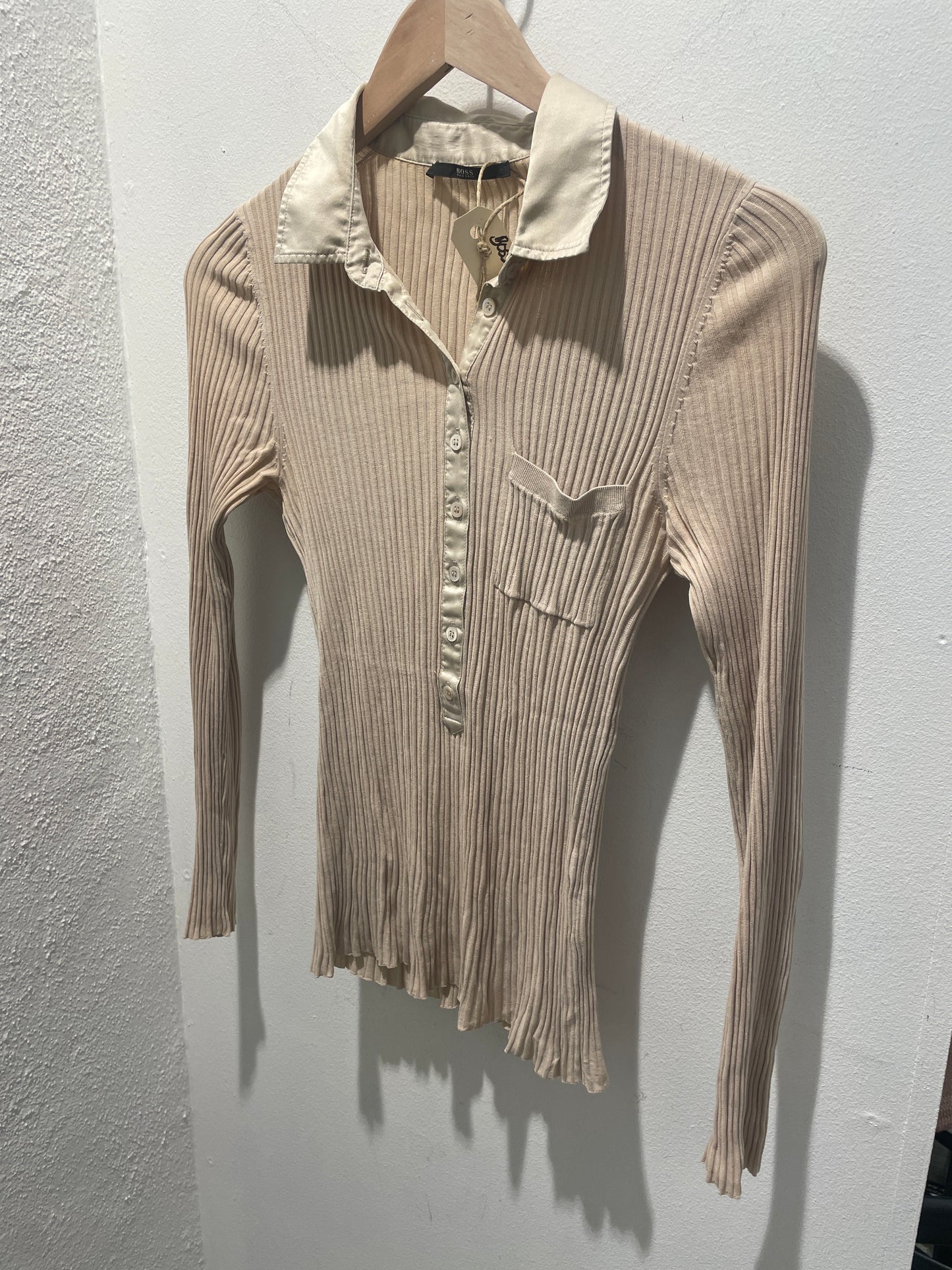 BOSS - Ribbed Knit Polo Shirt – Beige - S