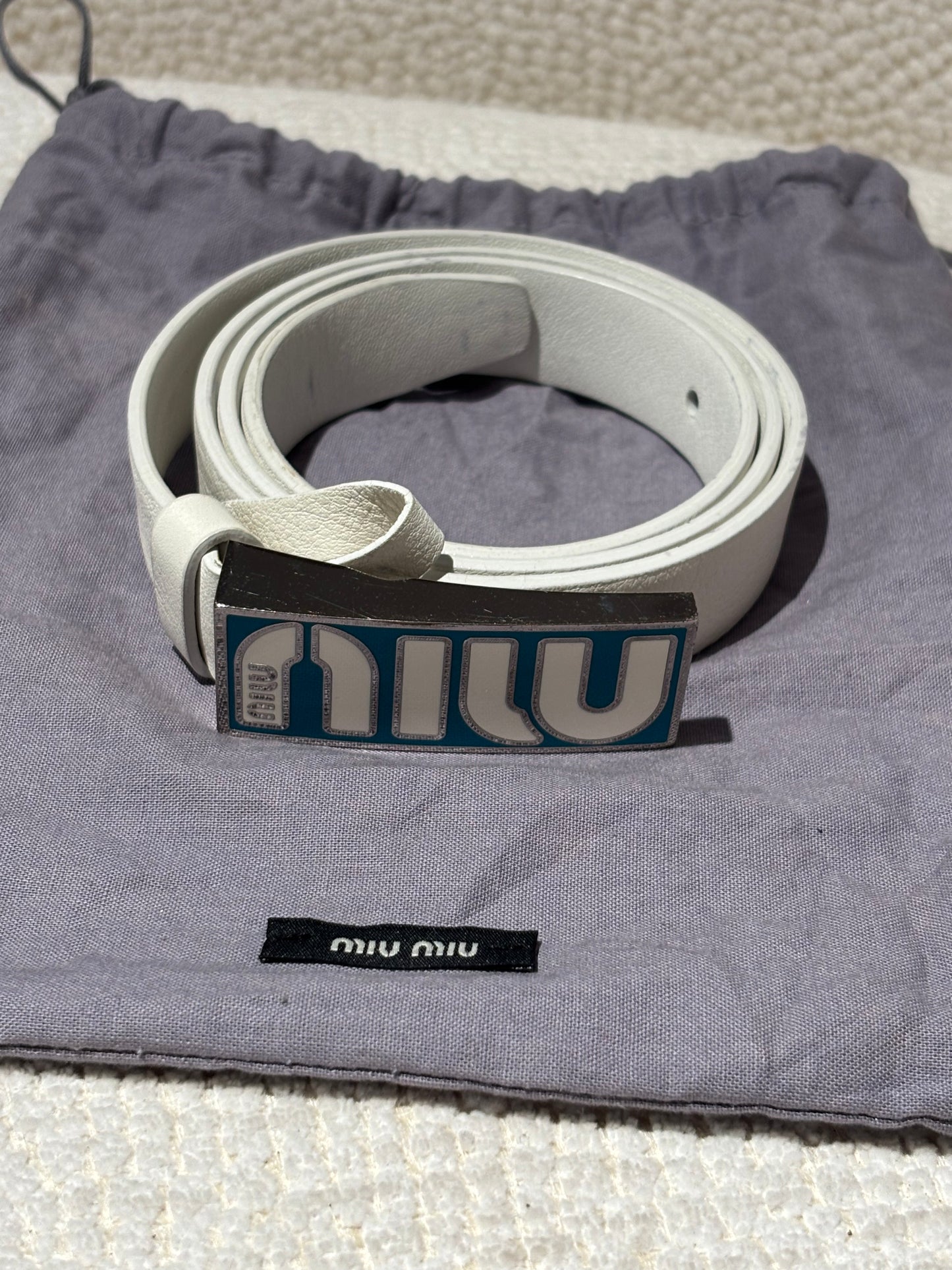 Miu Miu Belt - White Leather & Turquoise Buckle