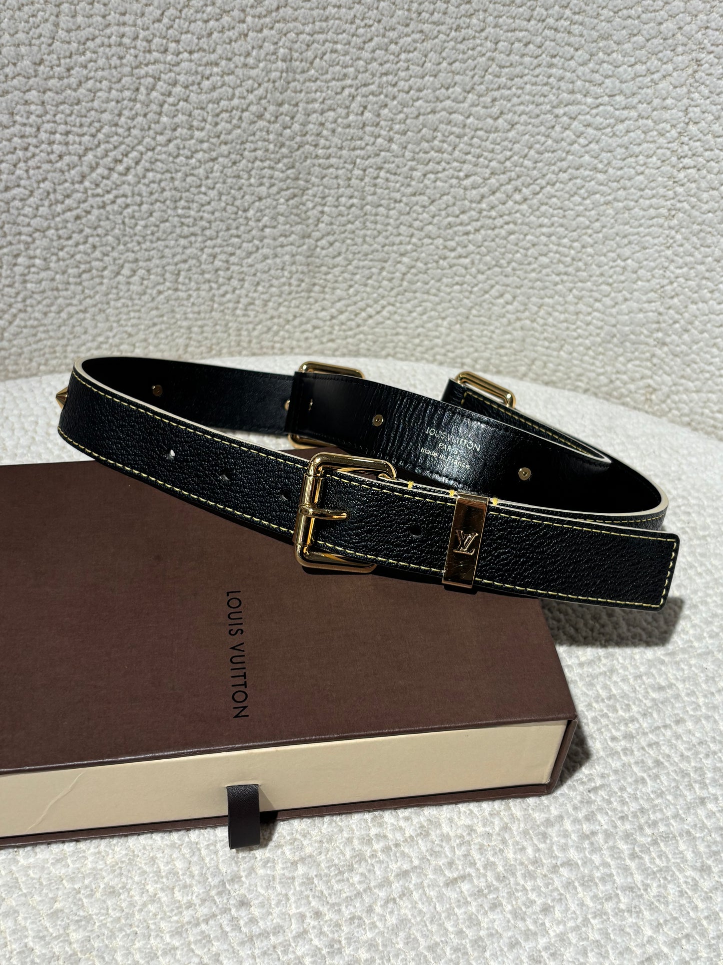 Louis Vuitton Belt - Black with Gold Details - Size 90
