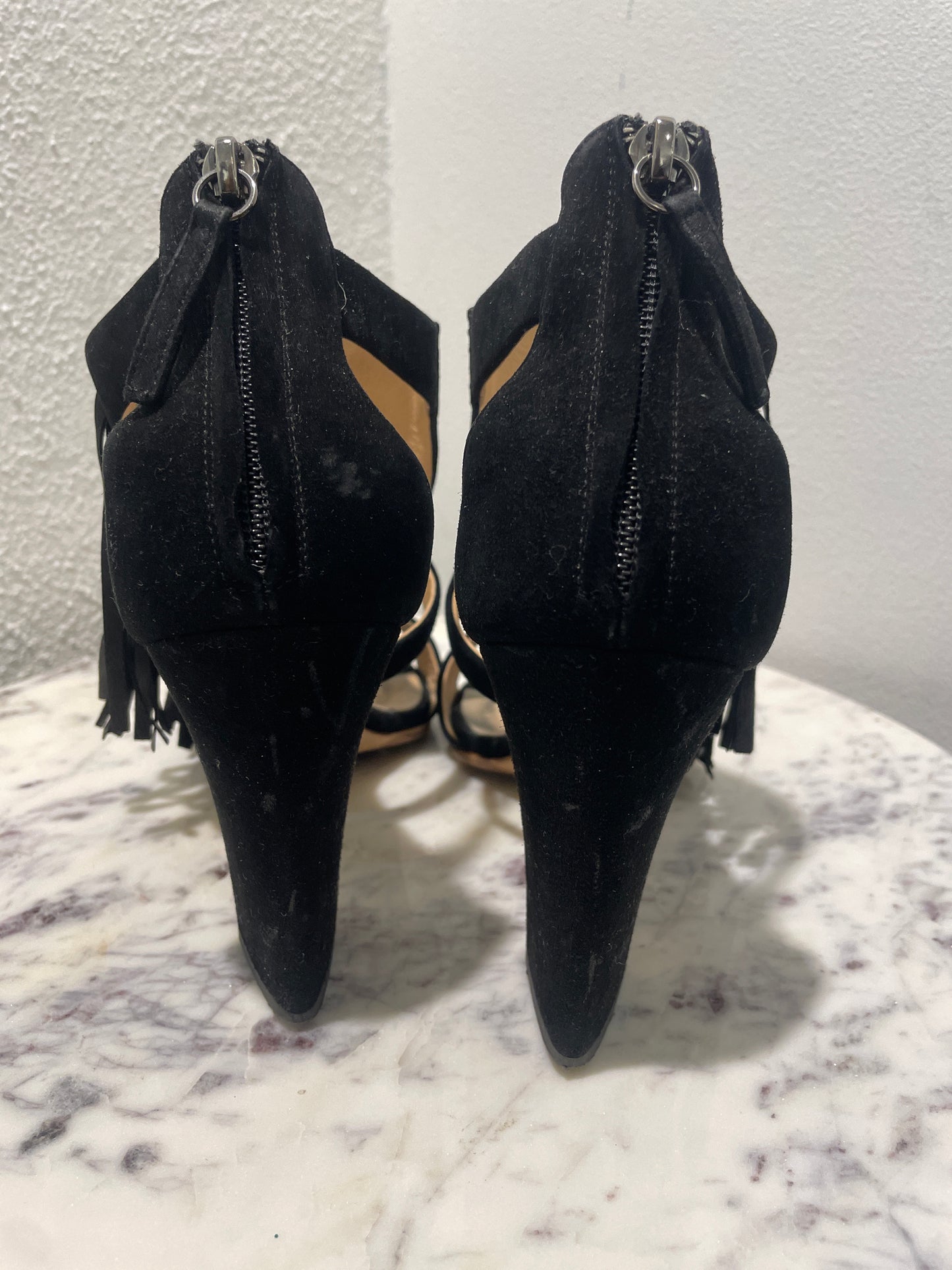 Giuseppe Zanotti Black Suede Studded Fringe Heeled Sandals - 40