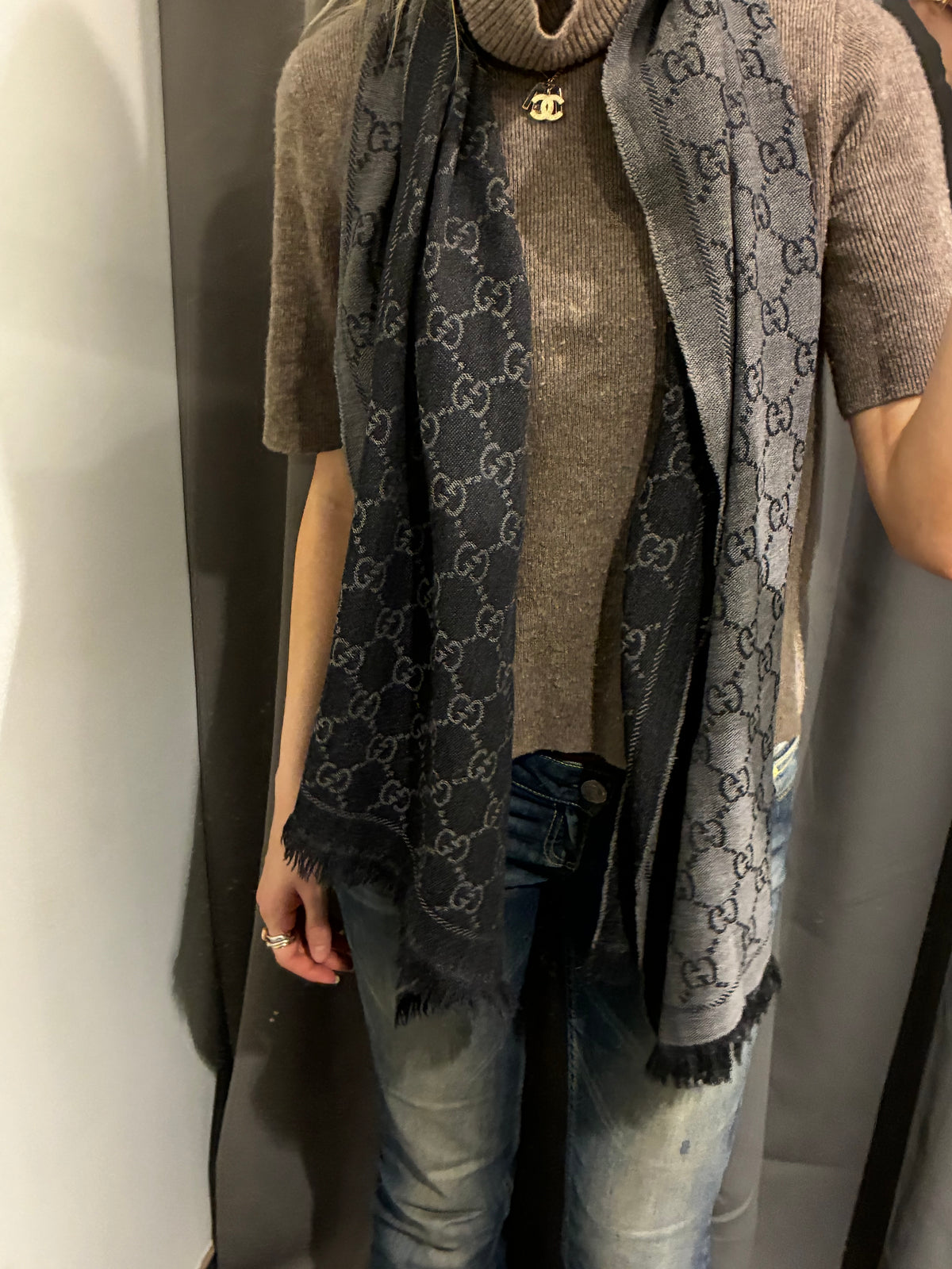 Gucci Monogram Scarf - Brown & Light Grey/Taupe