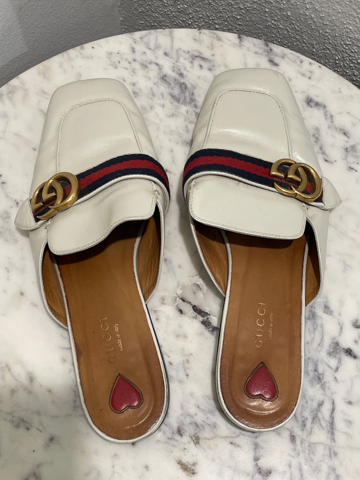 Gucci Princetown Web Mules – Size 39 - White