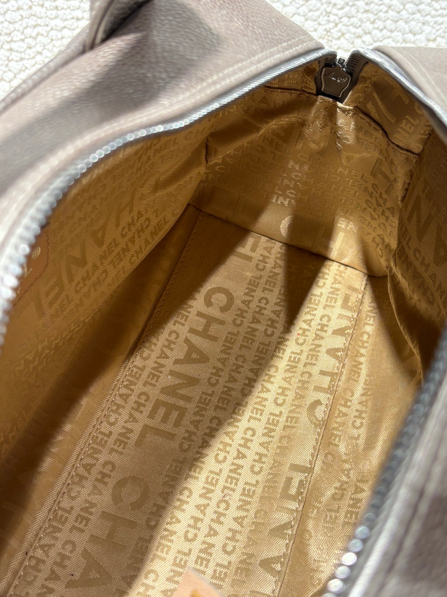 Chanel Boston Bag – Silver Caviar Leather & Silver Hardware