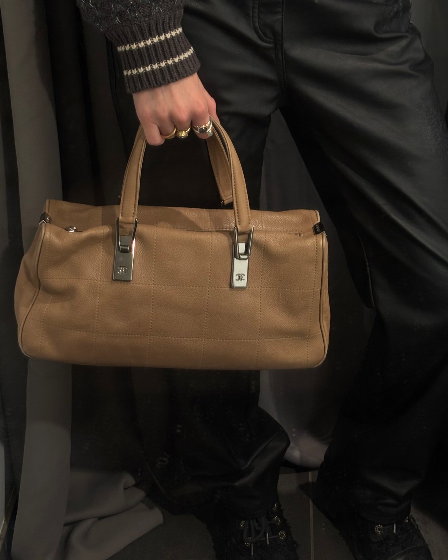 Chanel Bag - Chocobar – Beige/Dusty Rose Leather & Silver Hardware