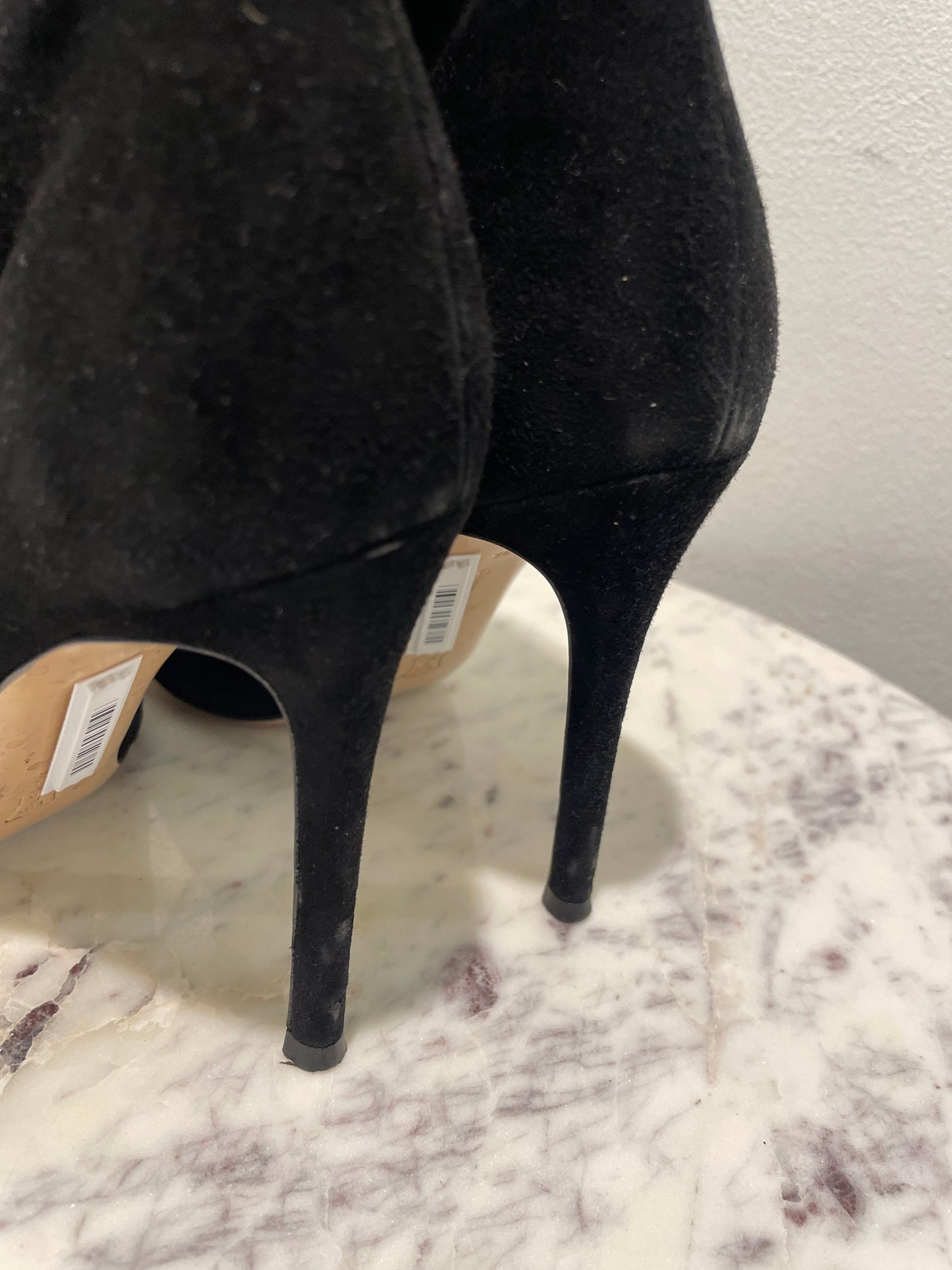 Gianvito Rossi Black Suede Lace-Up Peep-Toe Booties - 36