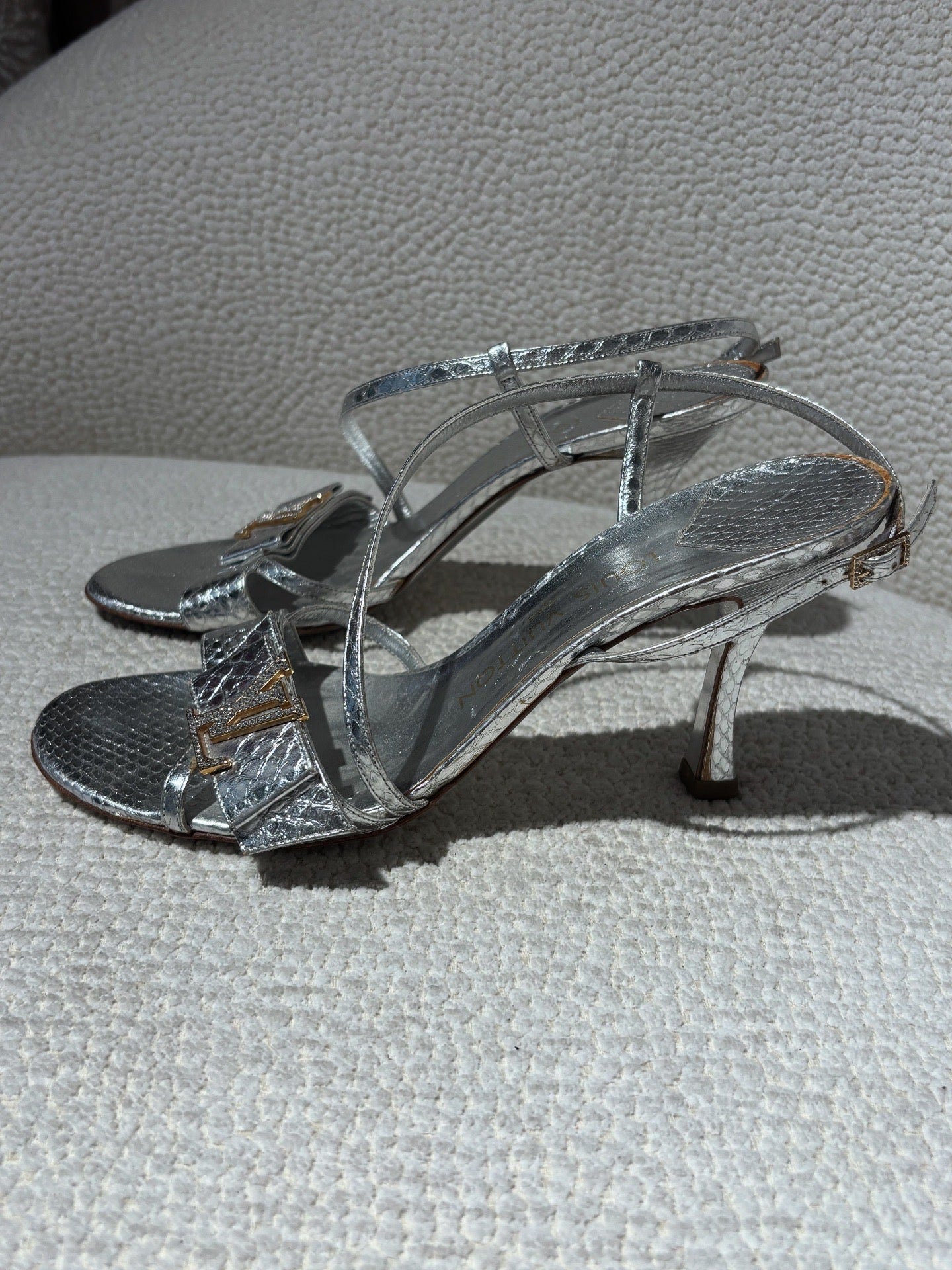 Louis Vuitton Heels – Metallic Python Leather with Embellished Logos - EU 37.5