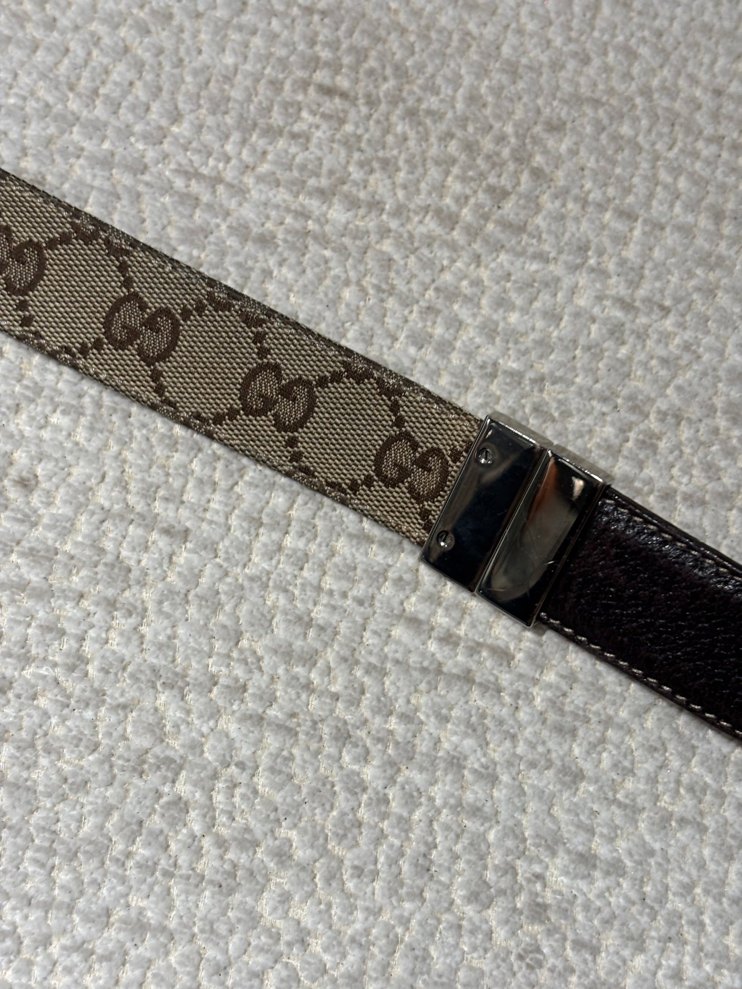 Gucci Belt - Twist Reversible Beige Monogram & Brown Leather