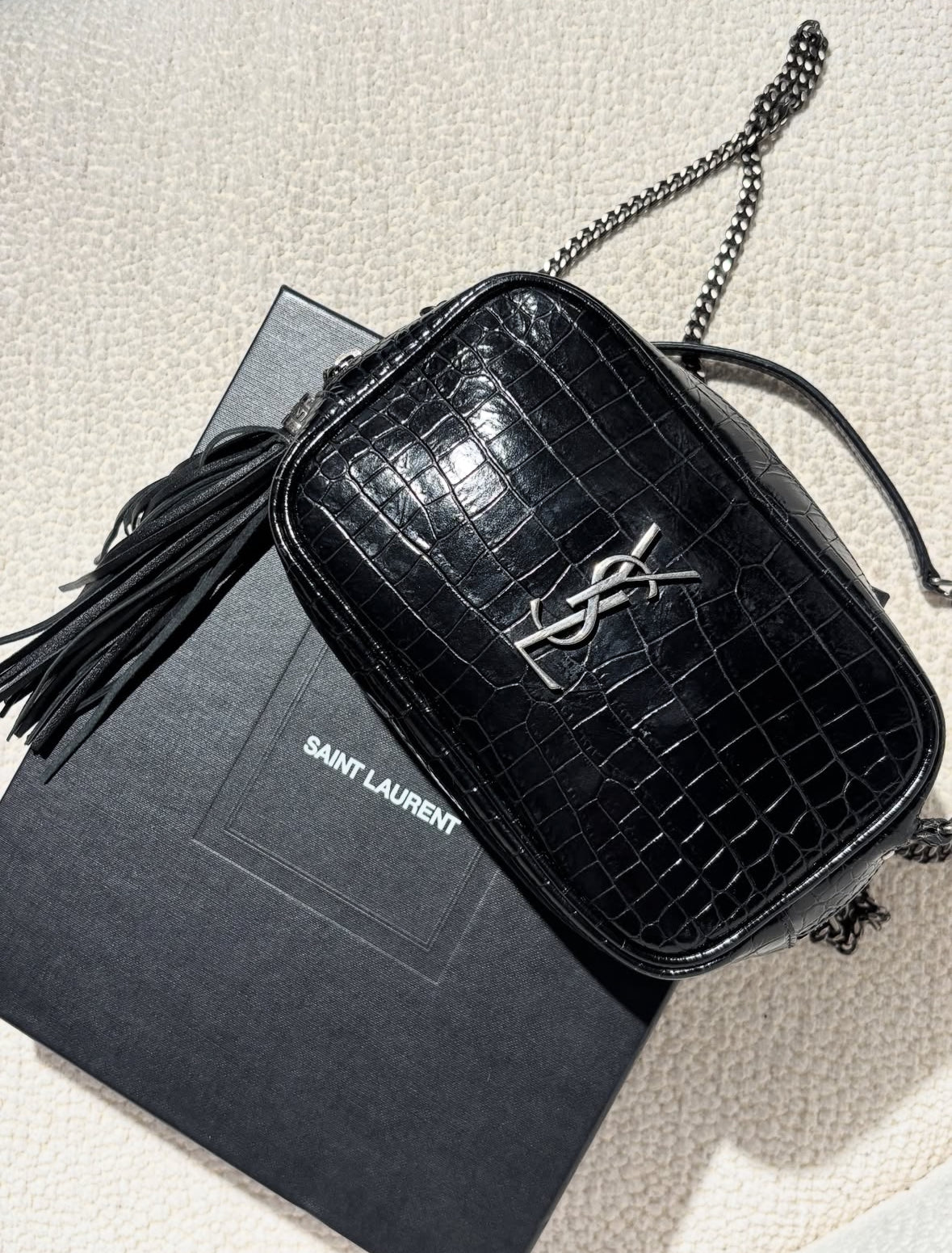 Yves Saint Laurent Crossbody – Crocodile Embossed Leather - Black