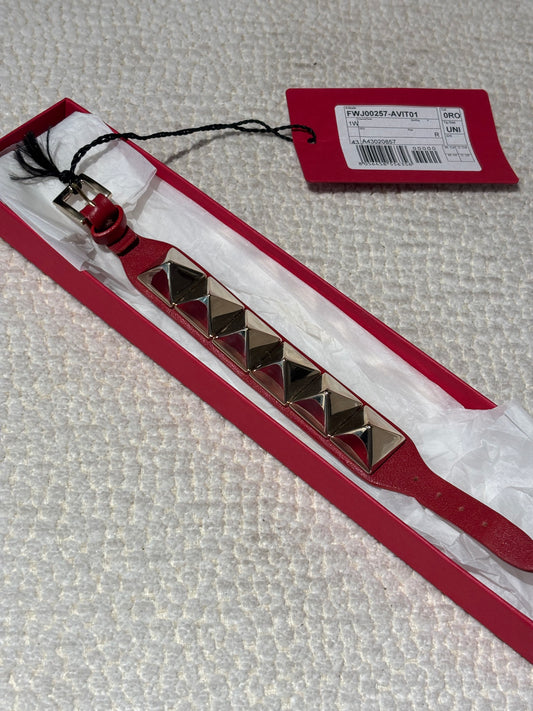 Valentino Platform bracelet – Red Leather & Studs