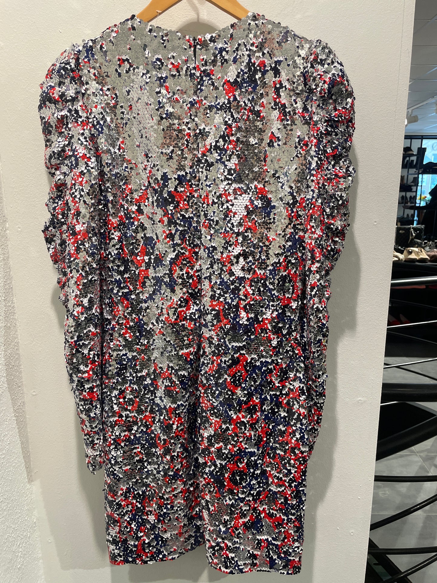 Malene Birger paillet dress - white, silver, red - EU34