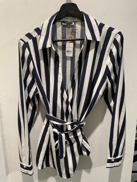 Ann Taylor Top – Navy & White Stripes with Tie Detail – Size M