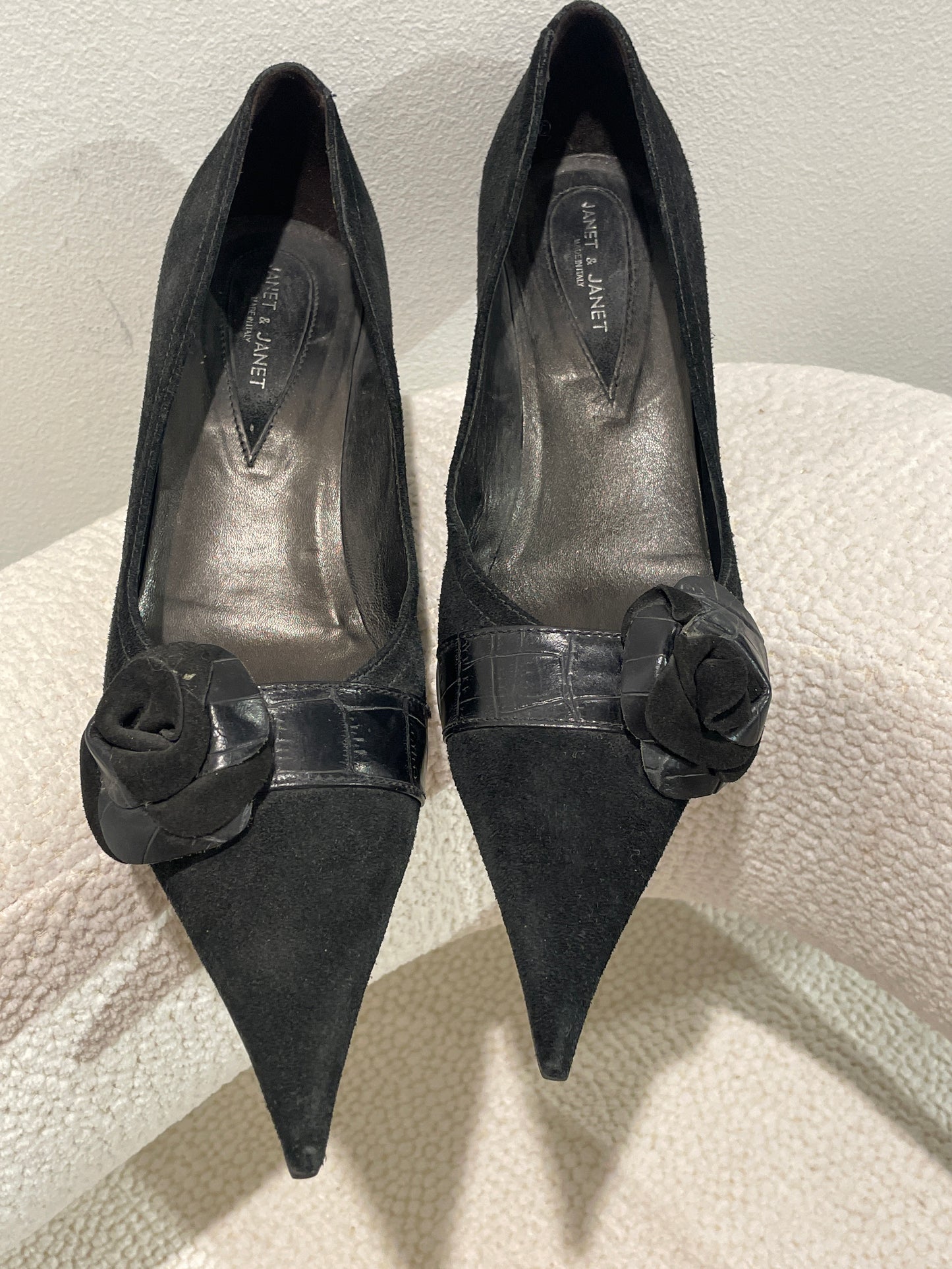 Janet & Janet Heels – Black suede and croco leather - 37