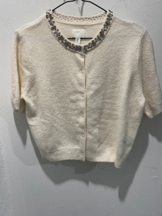 H&M - Cropped cardigan - off white w. stones - Medinas Wardrobe - M