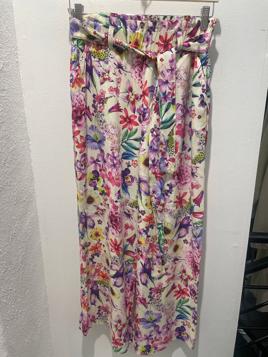 Lollys Laundry Floral Wide-Leg Trousers with Tie Belt - M