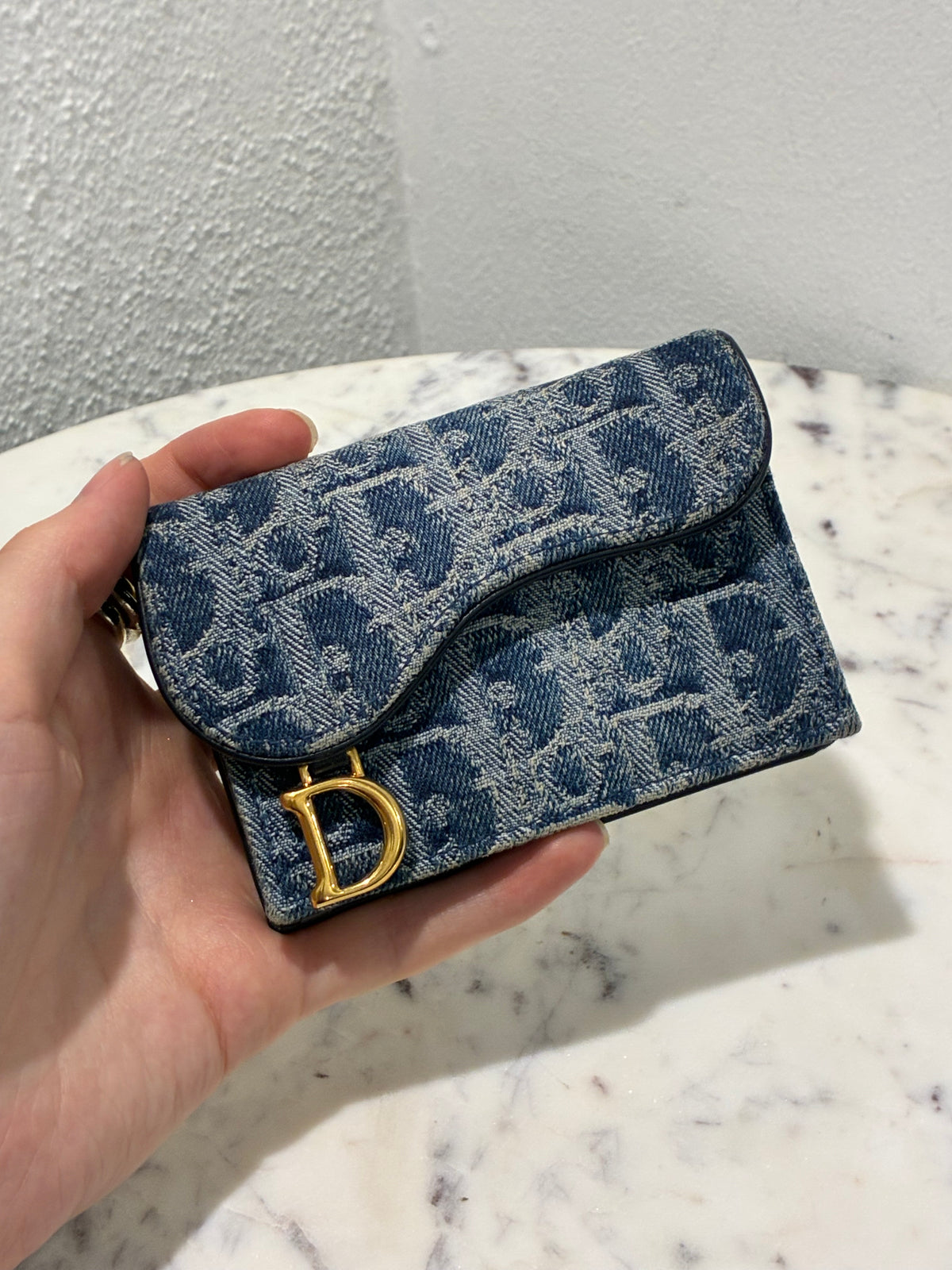 Dior Saddle Card Holder – Blue Denim