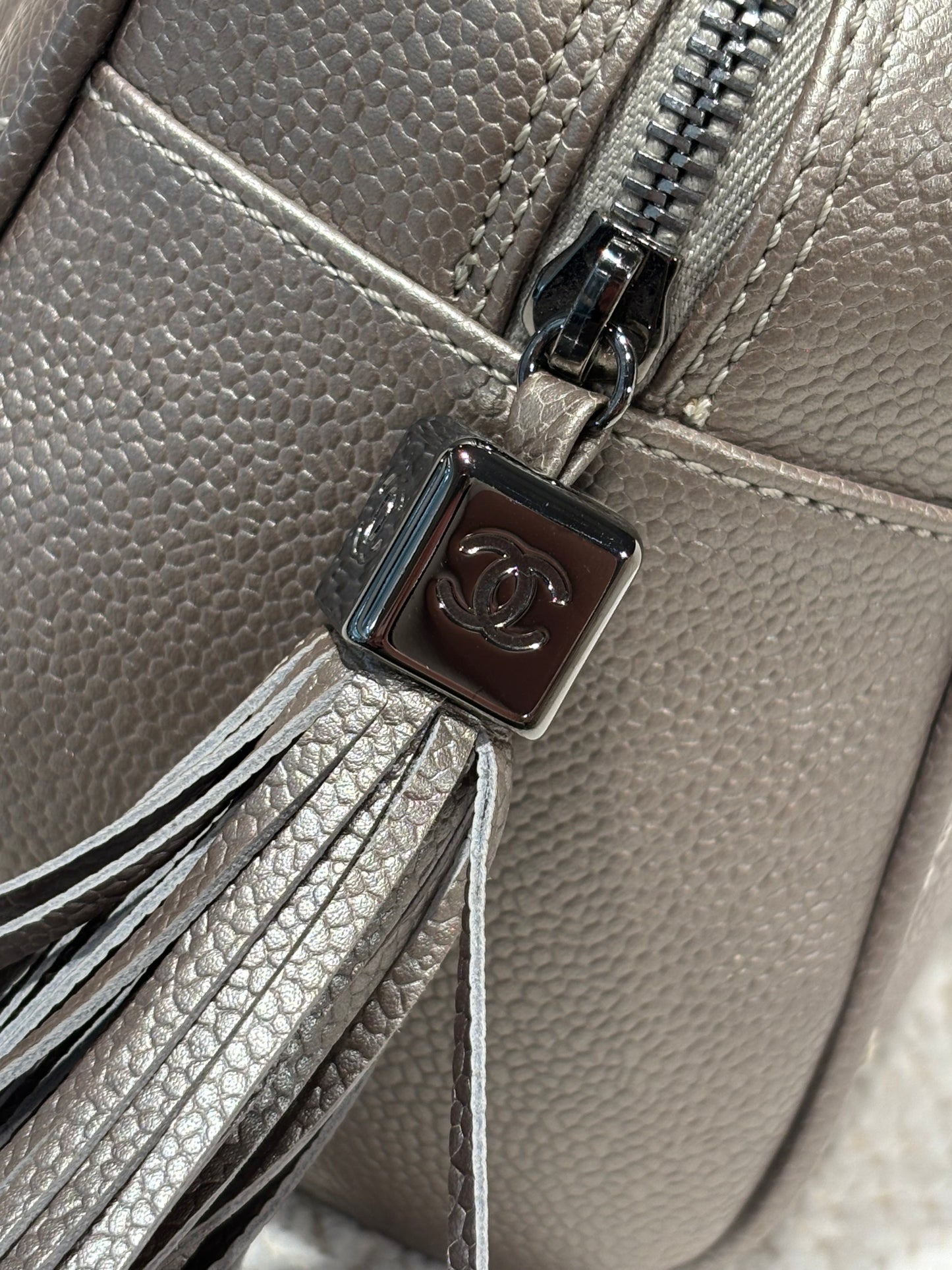 Chanel Boston Bag – Silver Caviar Leather & Silver Hardware