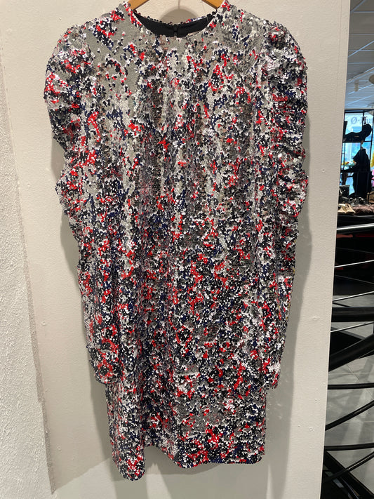 Malene Birger paillet dress - white, silver, red - EU34