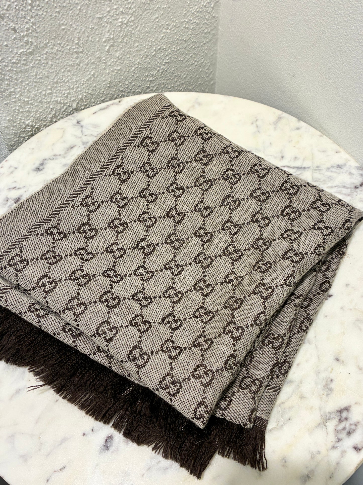 Gucci Monogram Scarf - Brown & Light Grey/Taupe