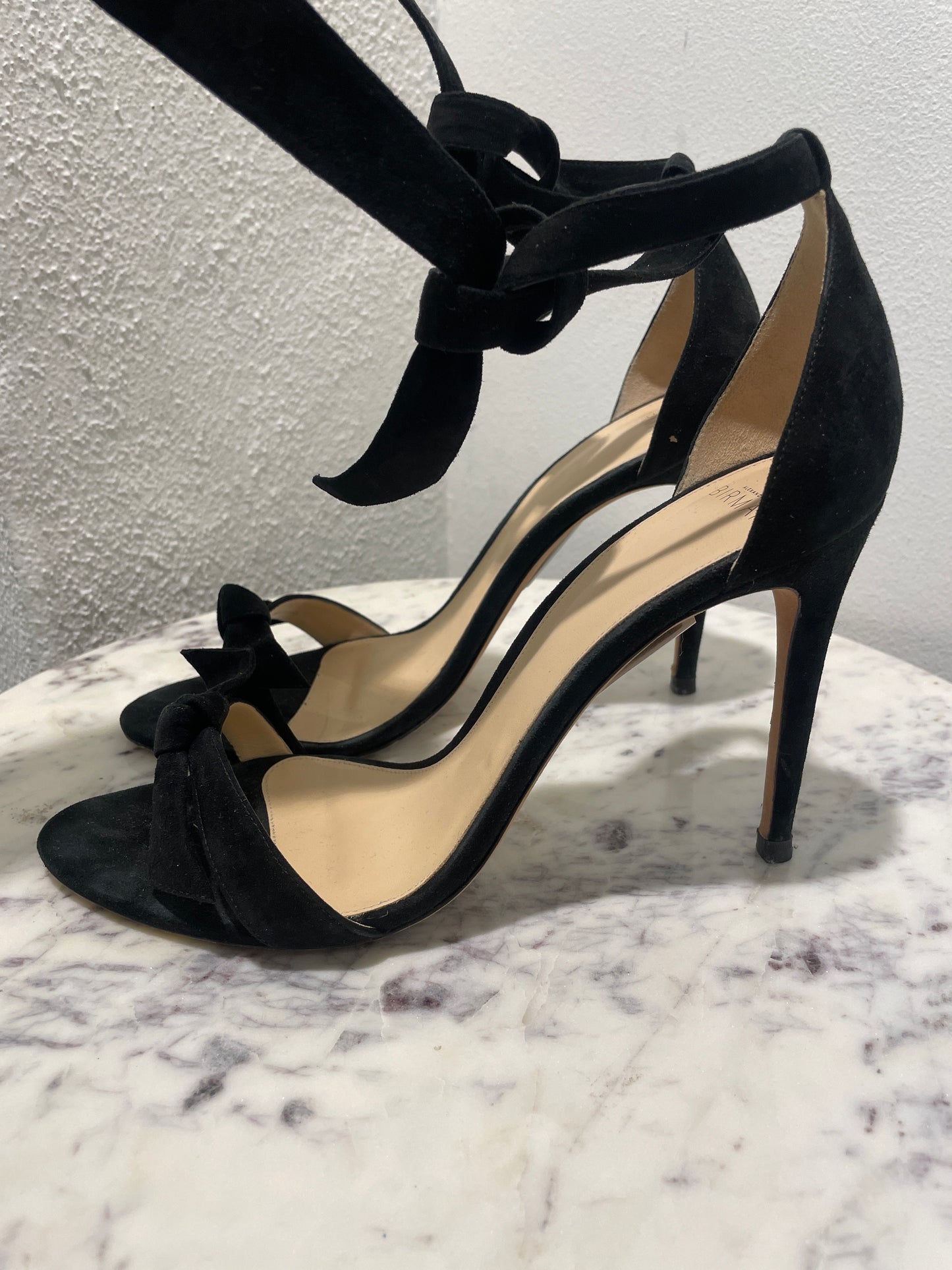 Alexandre Birman Clarita Black Suede Ankle-Tie Sandals Heels - 41