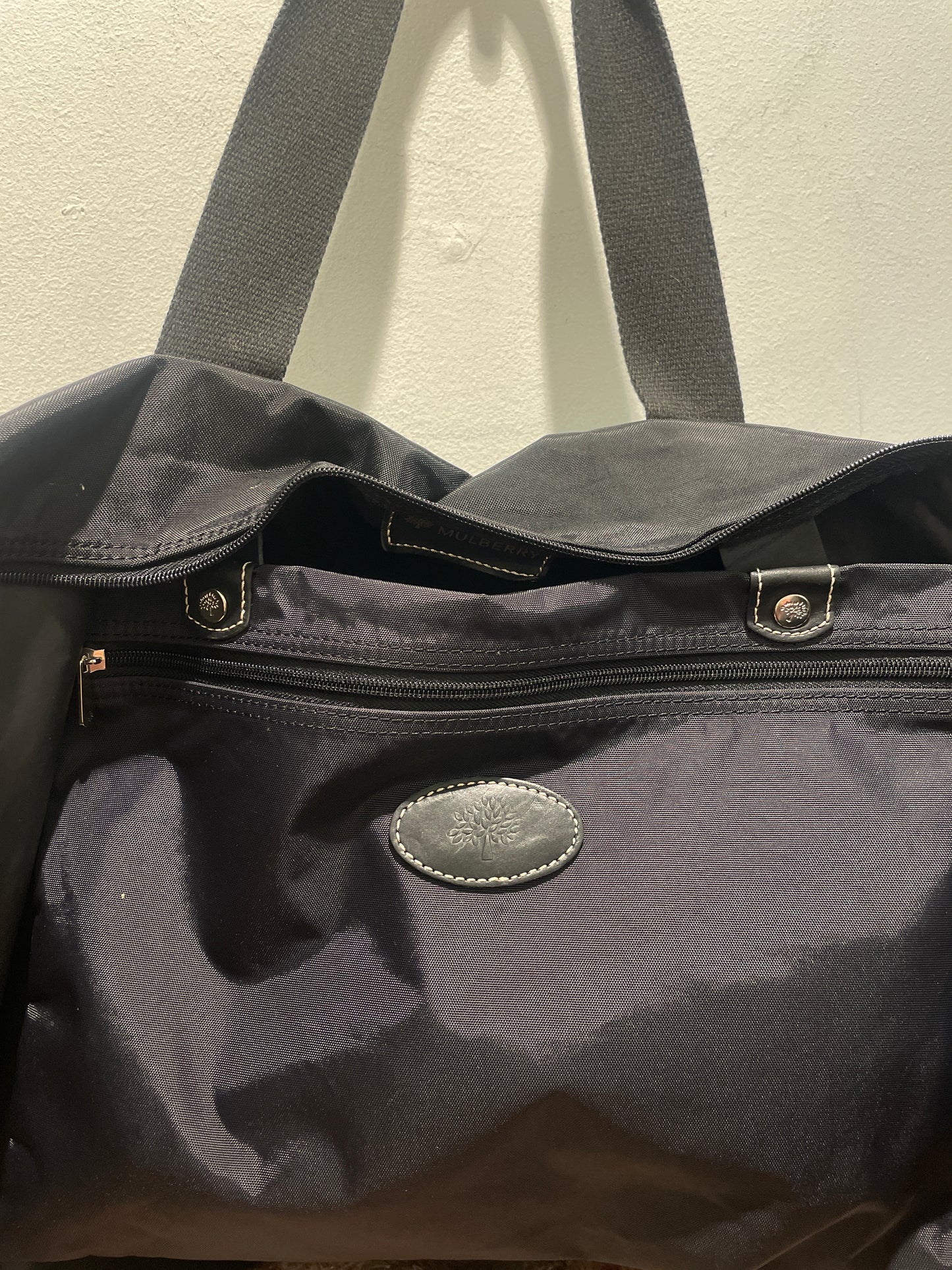 Classic Mulberry Clipper Travel Bag – Black Fabric with Leather Details
