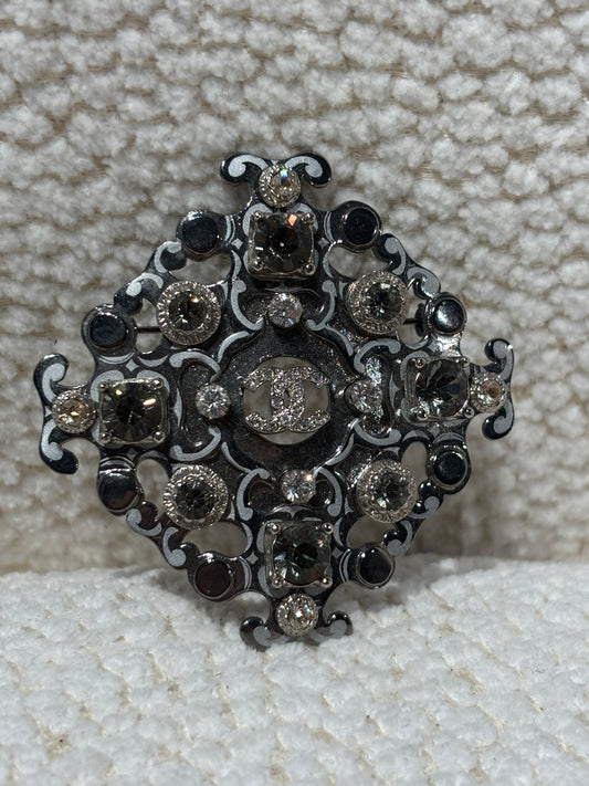 Chanel Brooch - Unique Motif & CC in Silver