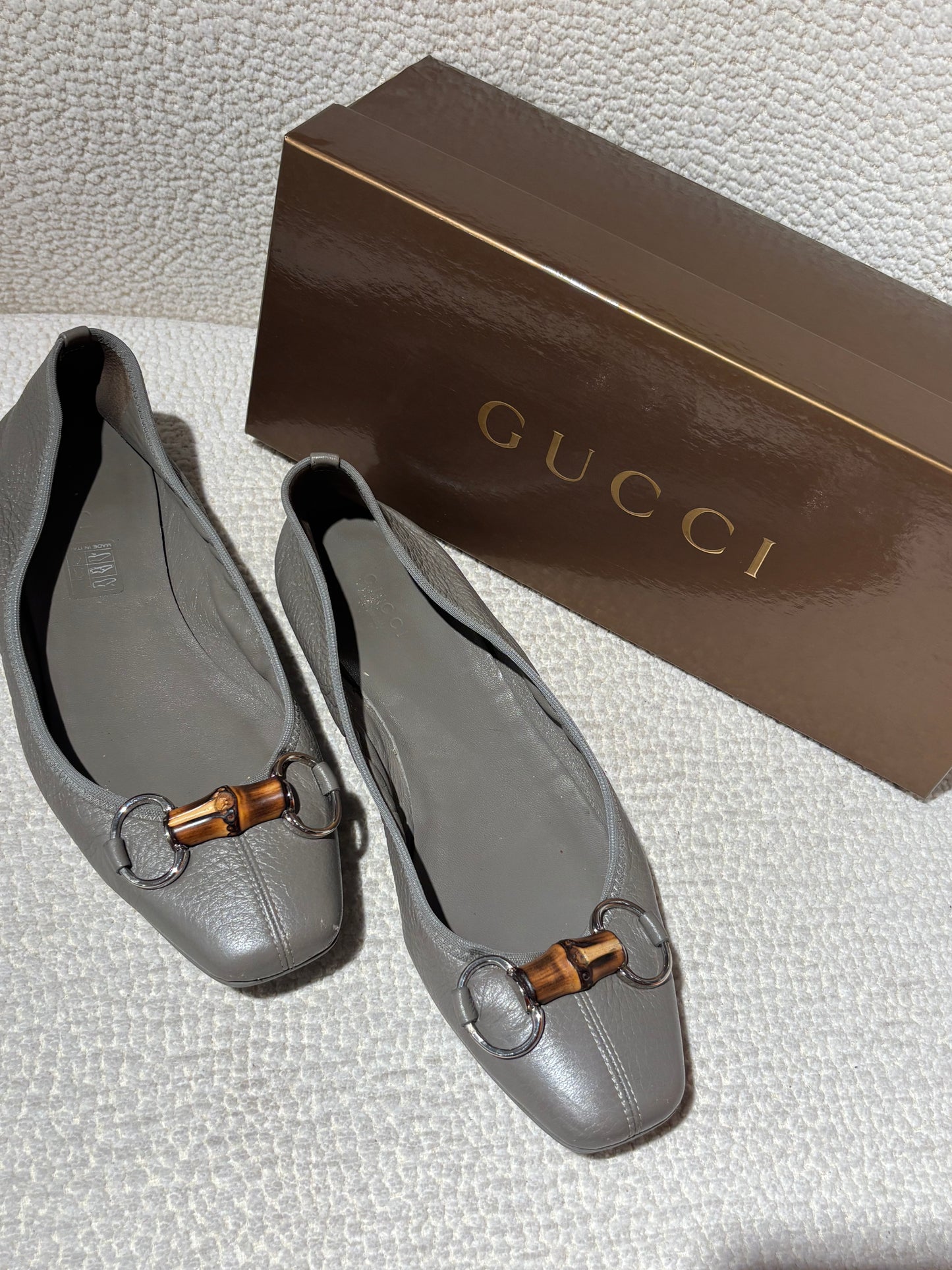 Gucci Ballerina - Grey Leather with Bamboo Bit - EU 38.5