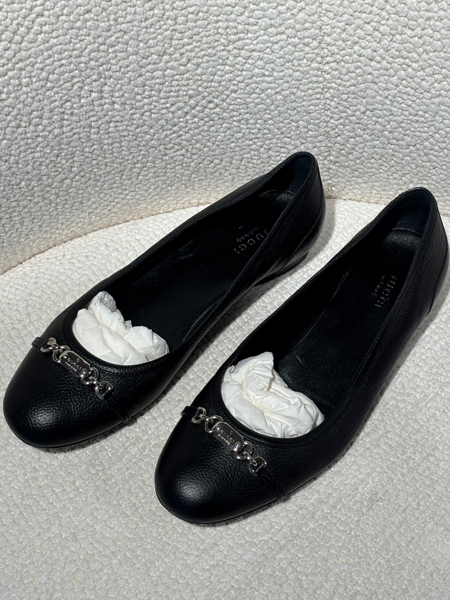 Gucci Ballerina - Black Leather with Silver Bit - EU 38.5