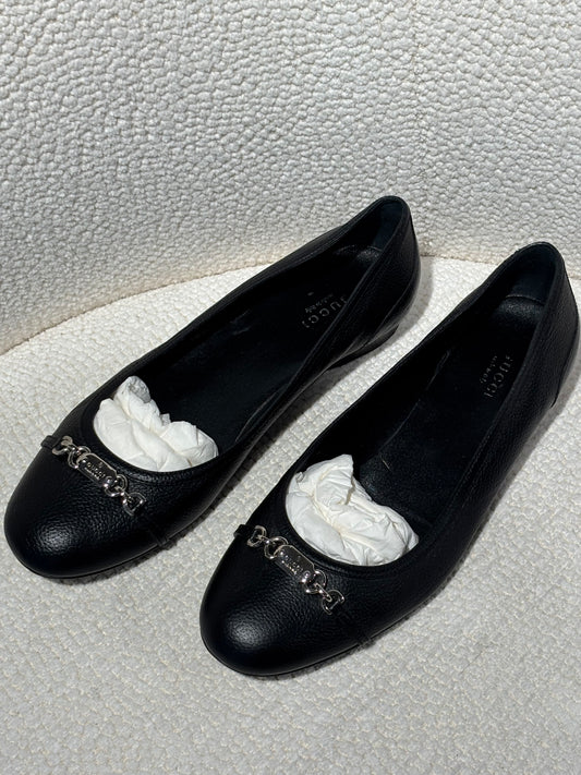 Gucci Ballerina - Black Leather with Silver Bit - EU 38.5