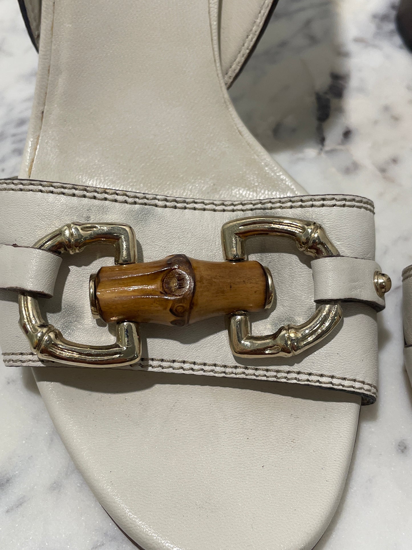 Gucci Ivory Horsebit Bamboo Leather Heels - 38,5 C