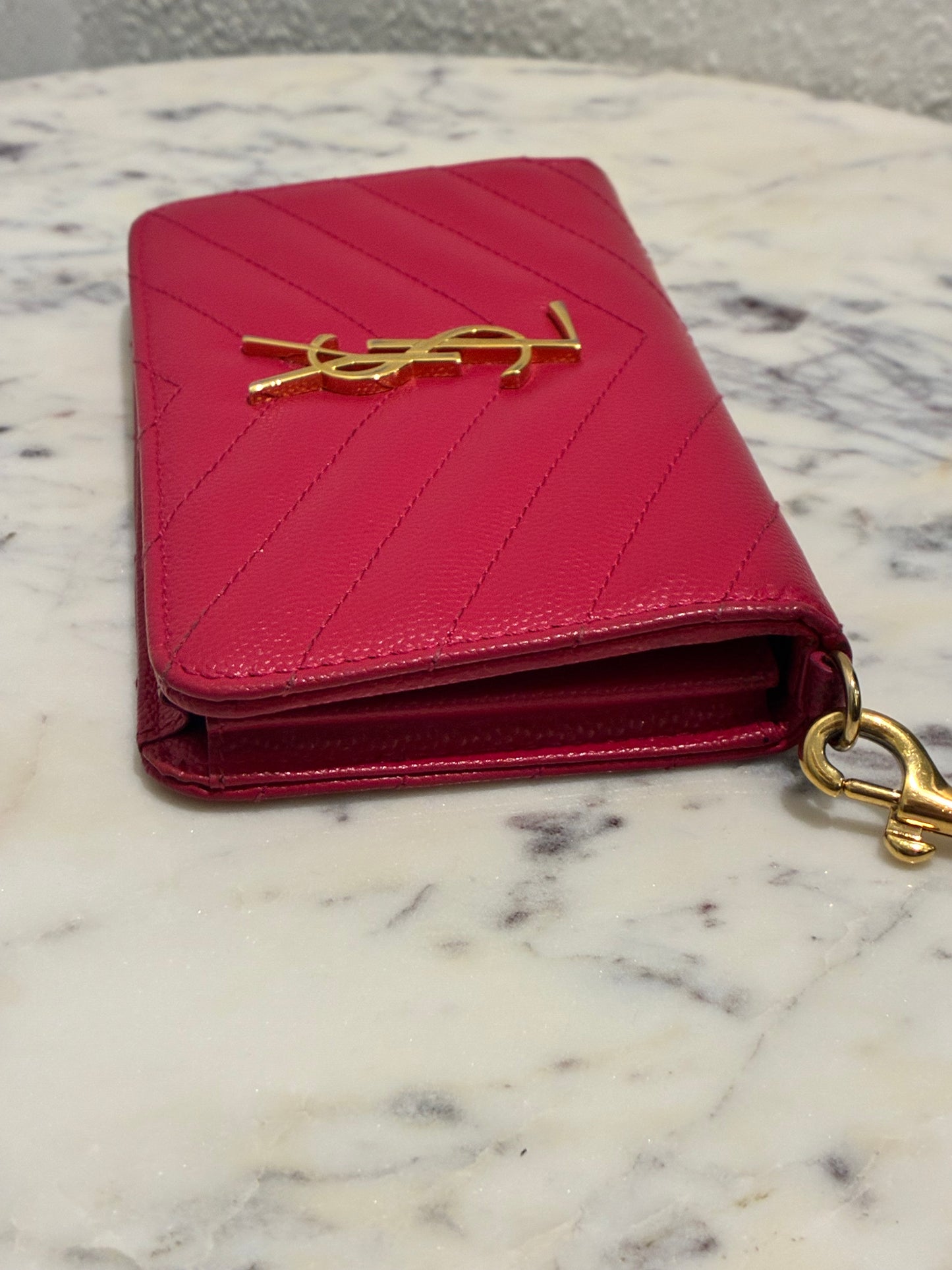 Saint Laurent - Cassandre Matelessé Flap Pouch - Pink Leather & Gold Hardware