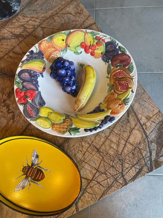 Stort fad m. frugtmotiv - Italiensk porcelæn