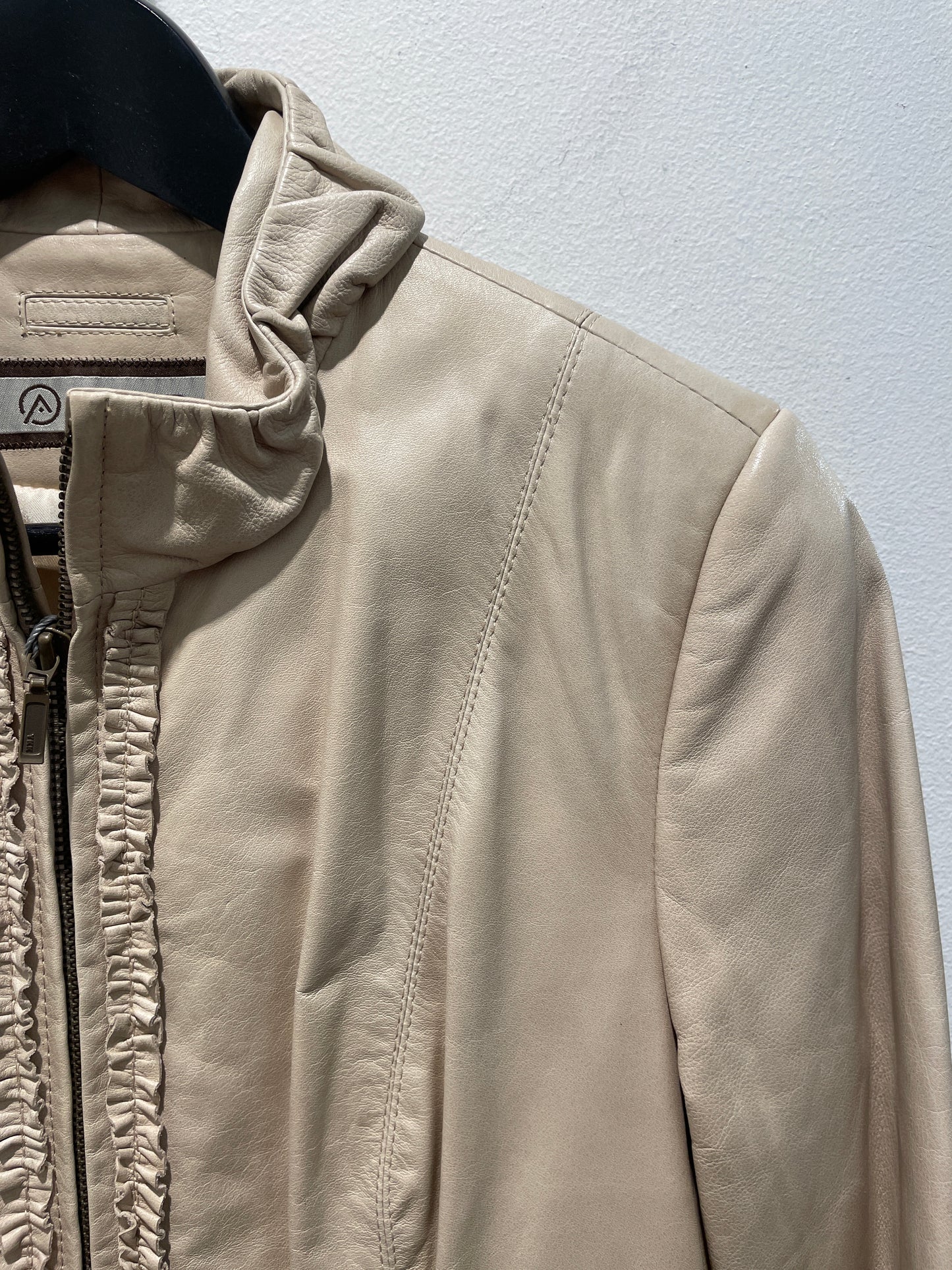 Brand New Beige Soft Leather Ruffled Trench Coat - M