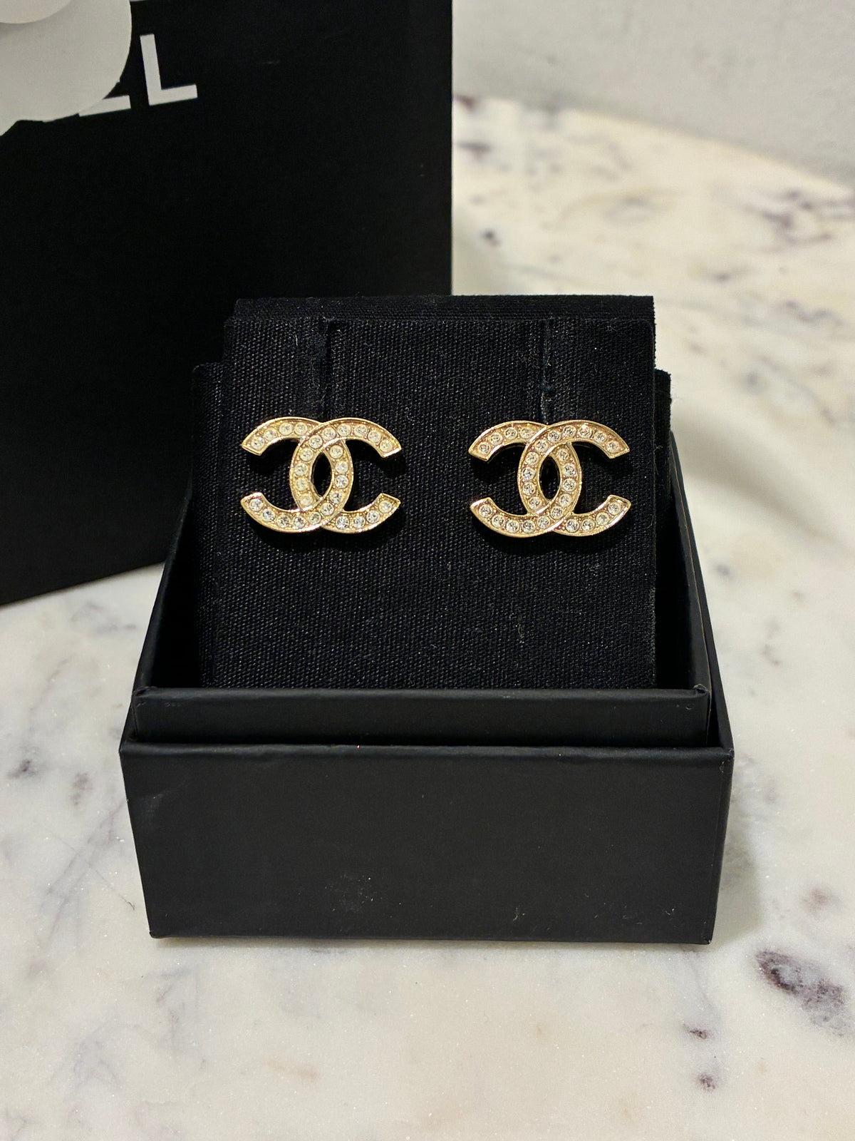 Chanel CC Earrings – Gold-Tone with Crystals