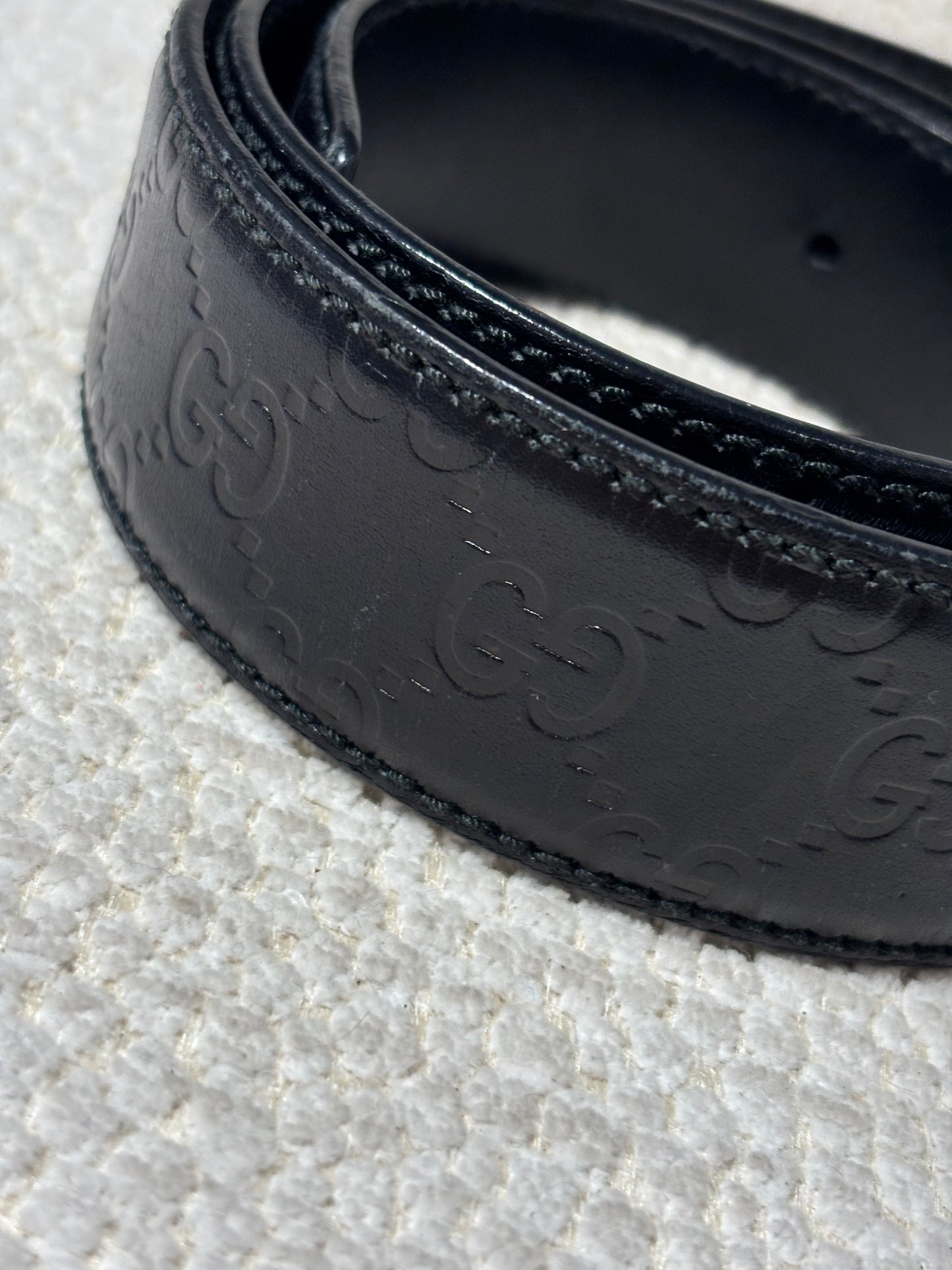 Gucci Belt - Black Leather Monogram & Silver Logo Buckle